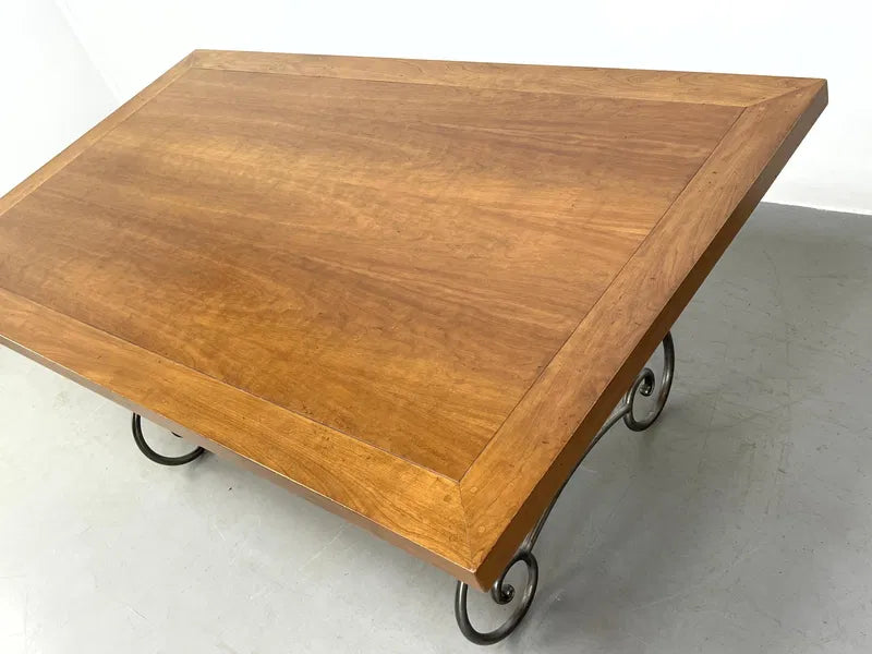 FRENCH BAKER’S STYLE DINING TABLE WITH DECORATIVE STEEL BASE