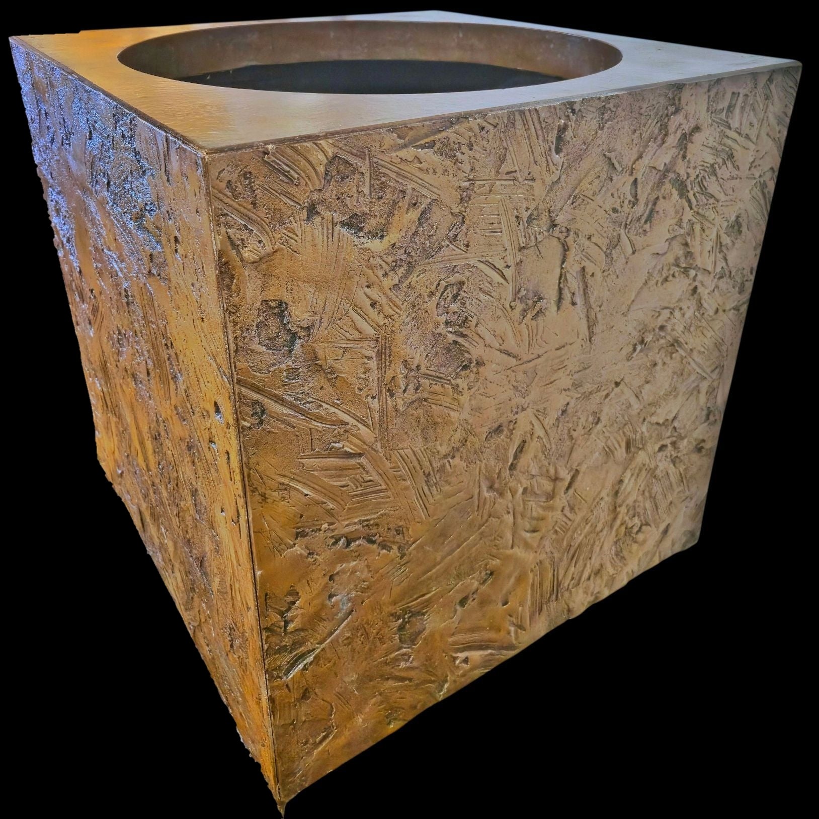 RARE EARLY ’70s BRONZE ABSTRACT PLANTER BOX BY McCARROLL & GILLESPE FOR FORMS+SURFACES