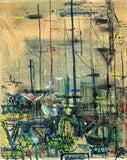 MIXED MEDIA HARBOR SCENE BY ELIANE ADINGRA (1964)