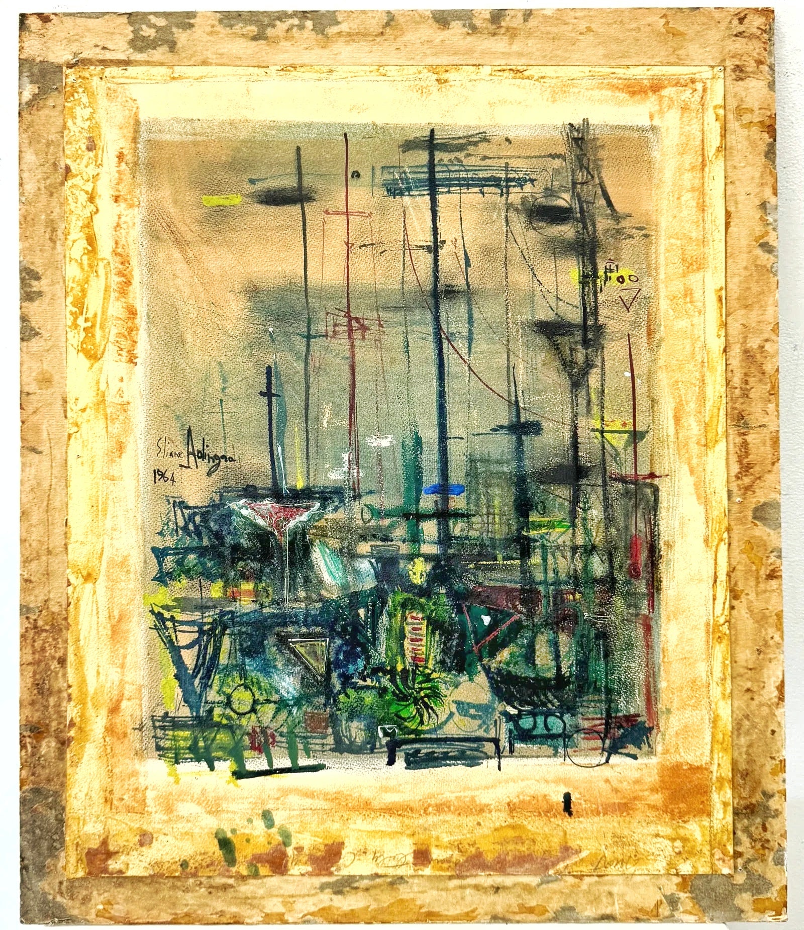 MIXED MEDIA HARBOR SCENE BY ELIANE ADINGRA (1964)