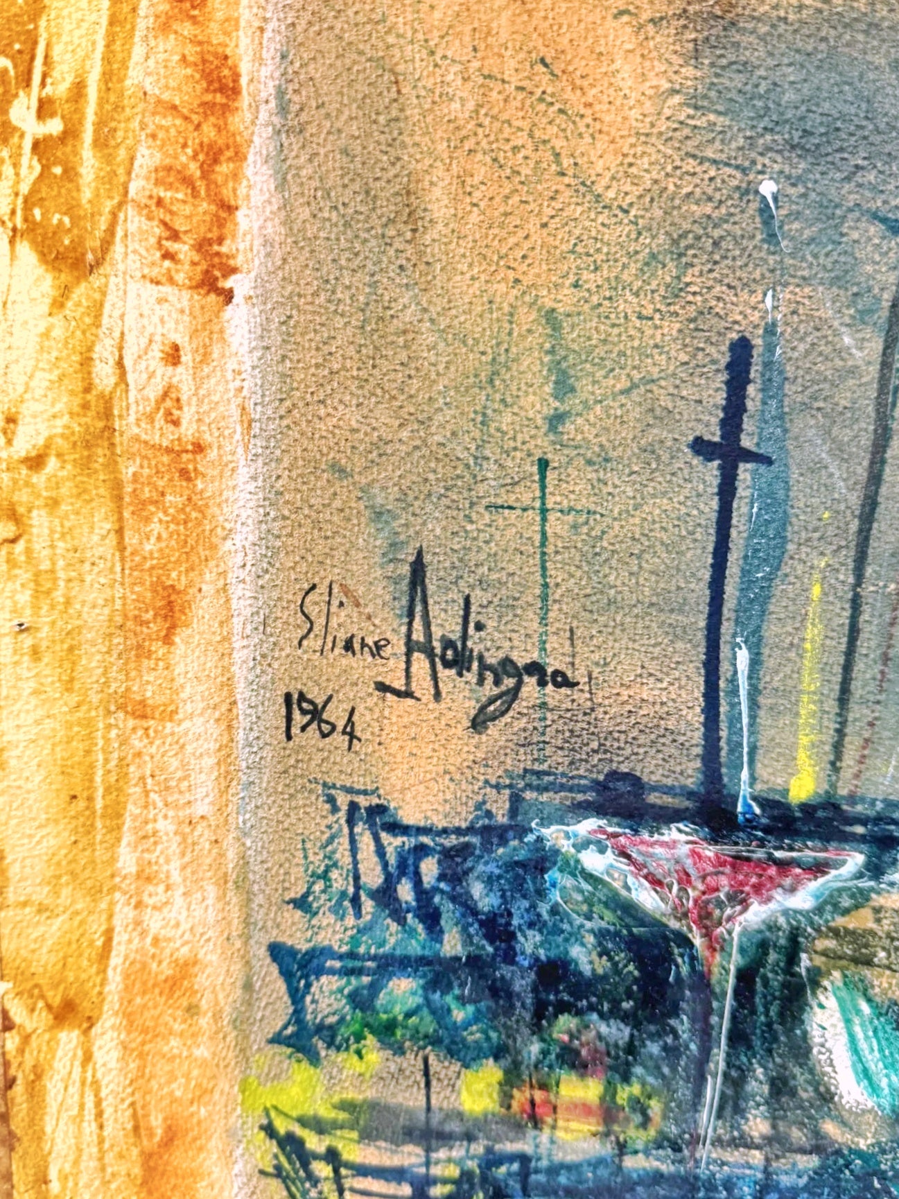 MIXED MEDIA HARBOR SCENE BY ELIANE ADINGRA (1964)