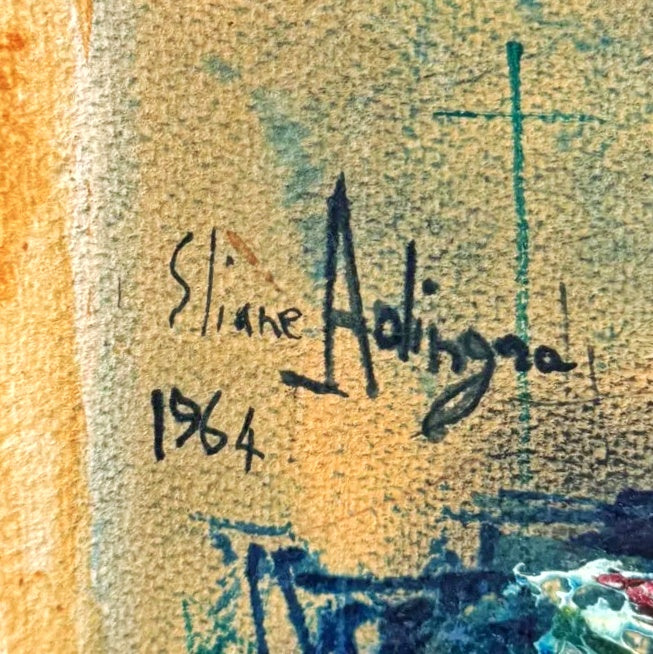 MIXED MEDIA HARBOR SCENE BY ELIANE ADINGRA (1964)