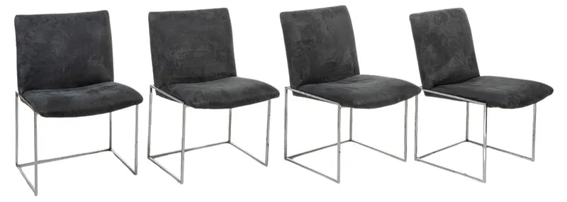 CHROME-FRAME DINING CHAIRS IN CHARCOAL ULTRASUEDE (FOUR)