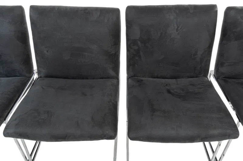 CHROME-FRAME DINING CHAIRS IN CHARCOAL ULTRASUEDE (FOUR)