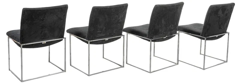 CHROME-FRAME DINING CHAIRS IN CHARCOAL ULTRASUEDE (FOUR)