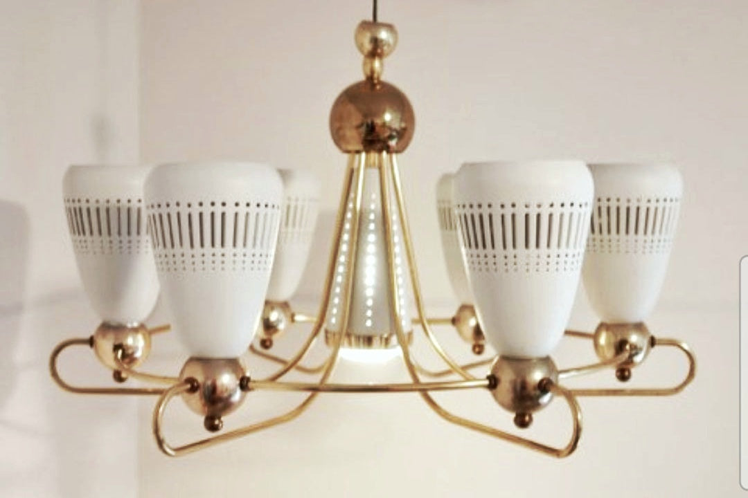 6-ARM BRASS CHANDELIER ATTRIB. TO PAAVO TYNELL - FINLAND
