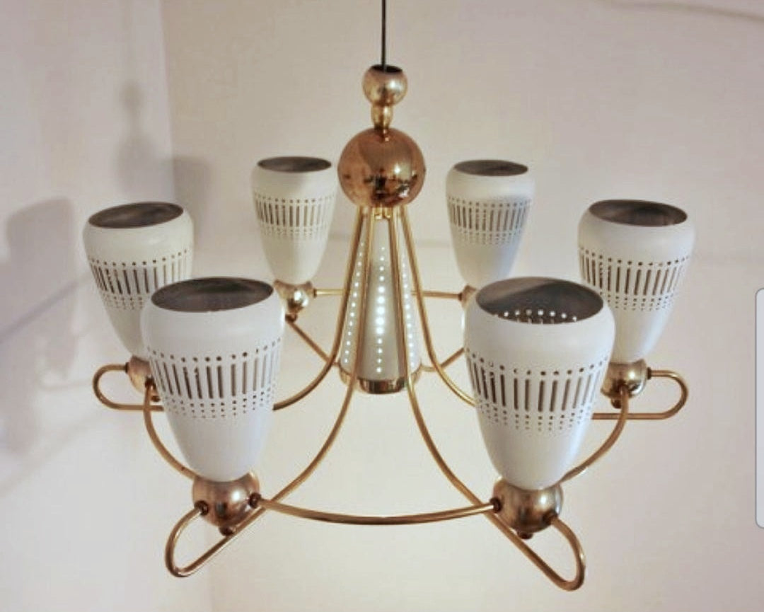 6-ARM BRASS CHANDELIER ATTRIB. TO PAAVO TYNELL - FINLAND