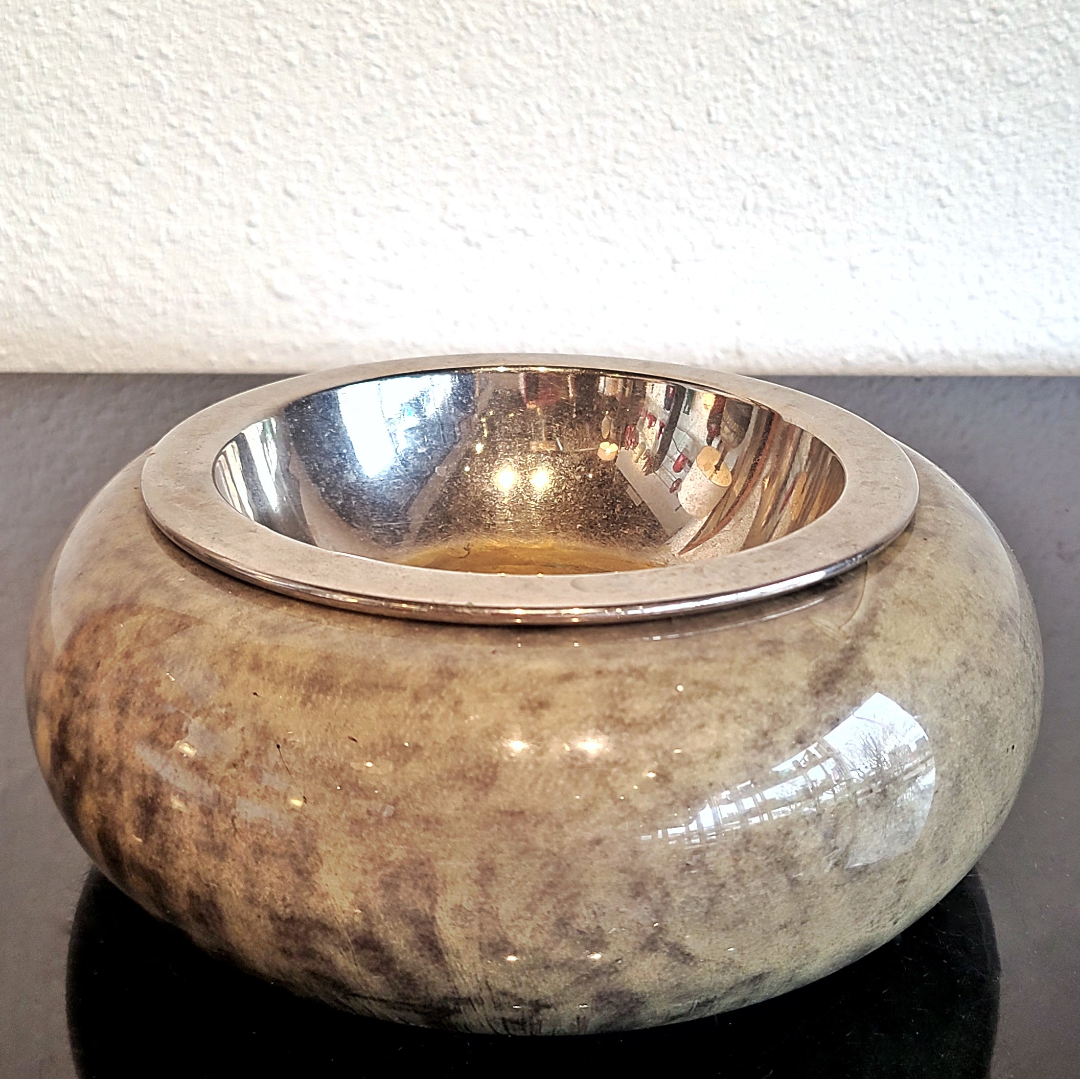 ALDO TURA LACQUERED GOATSKIN VIDE POCHE WITH METAL INSERT