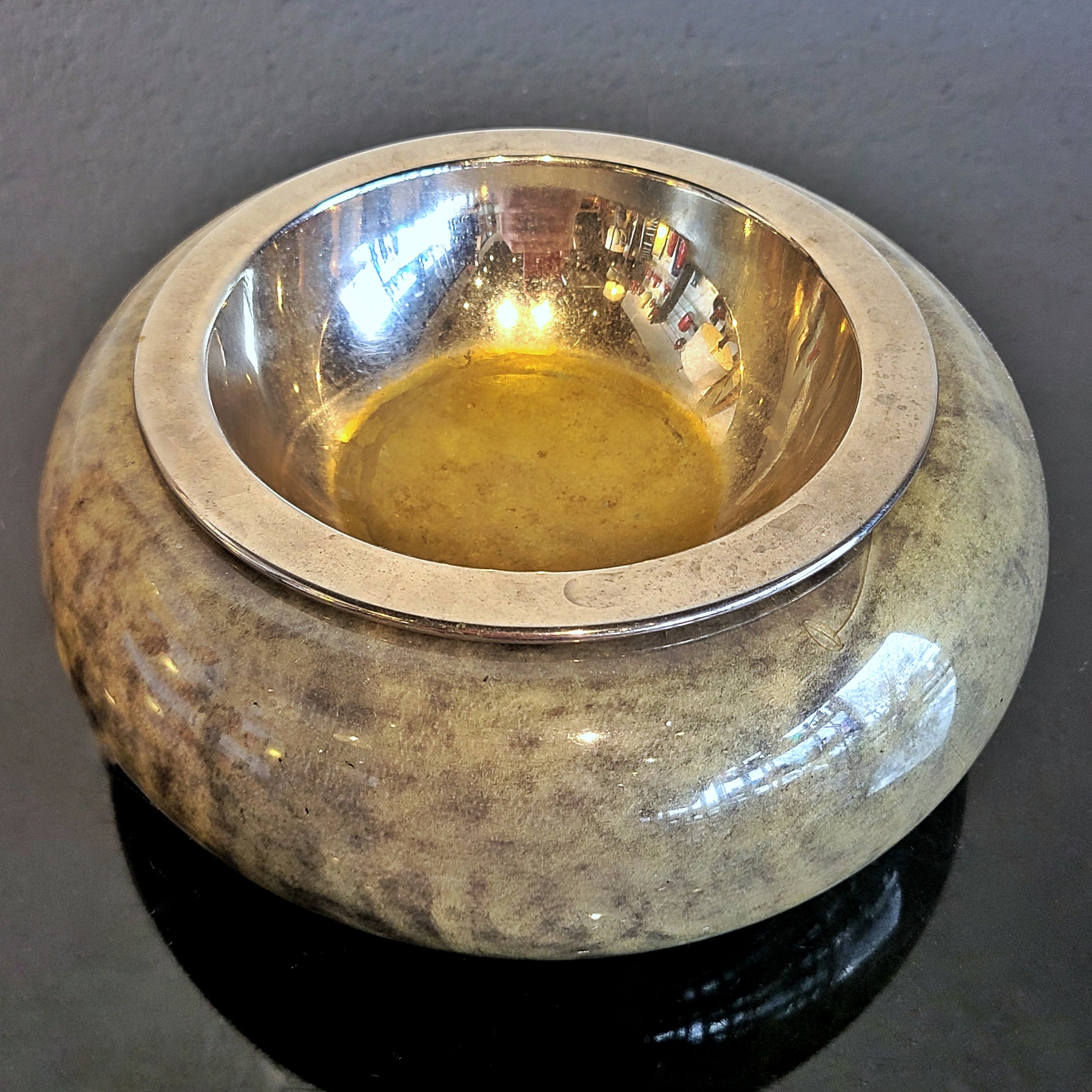 ALDO TURA LACQUERED GOATSKIN VIDE POCHE WITH METAL INSERT
