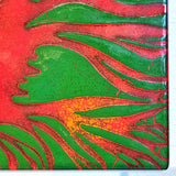 SQUARE ABSTRACT WEST GERMAN ENAMELLED METAL ‘FLAME’ WALL-HANGING