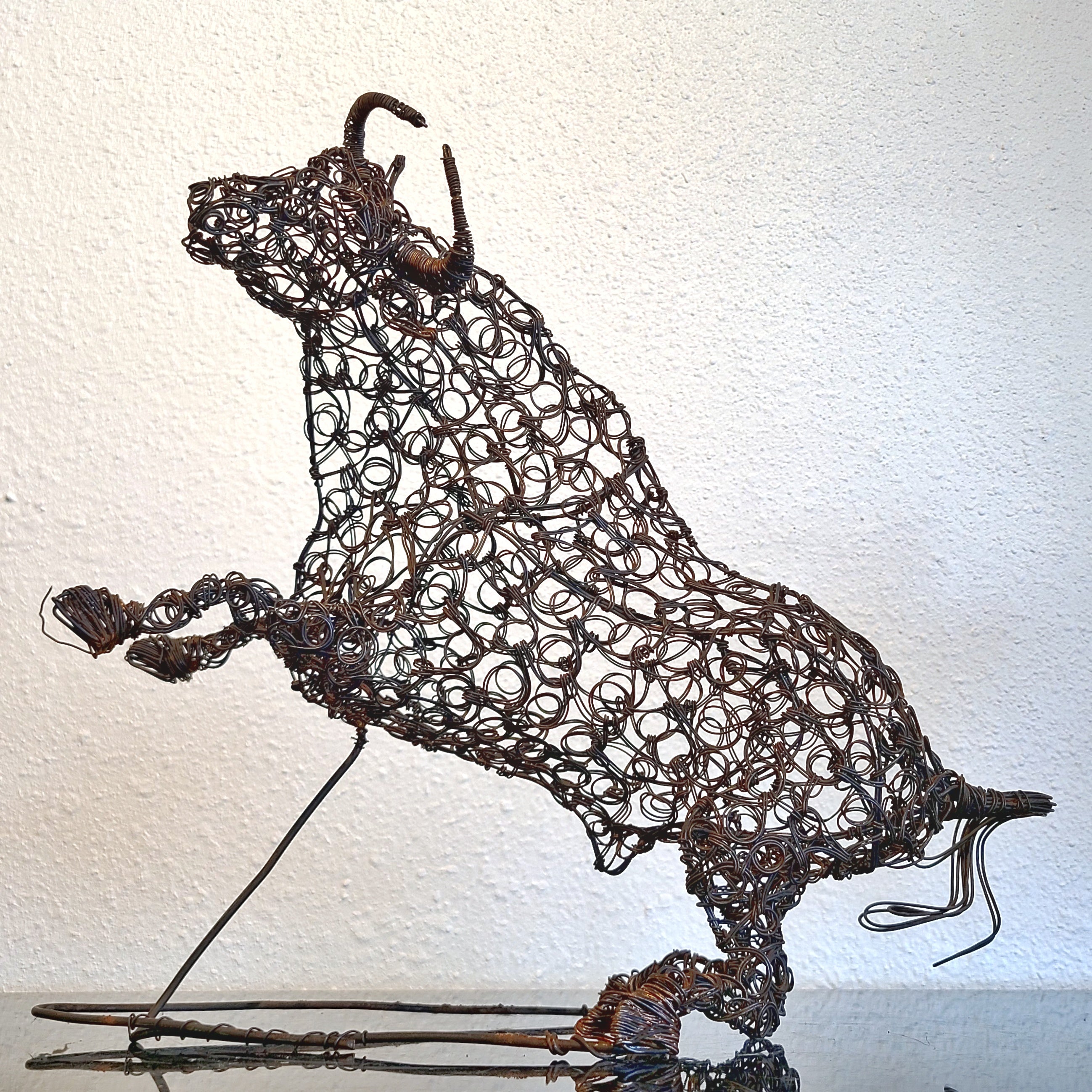 TWISTED WIRE SCULPTURE OF BANDERILLERO AND BULL