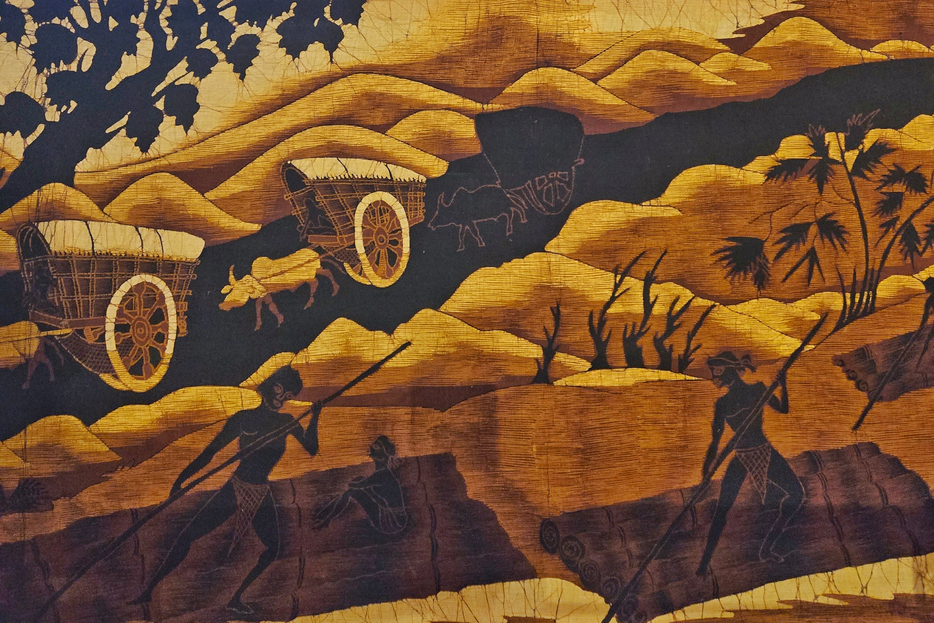 PASTORAL SCENE WITH OXCARTS AND RAFTS BY UNKNOWN BATIK ARTIST