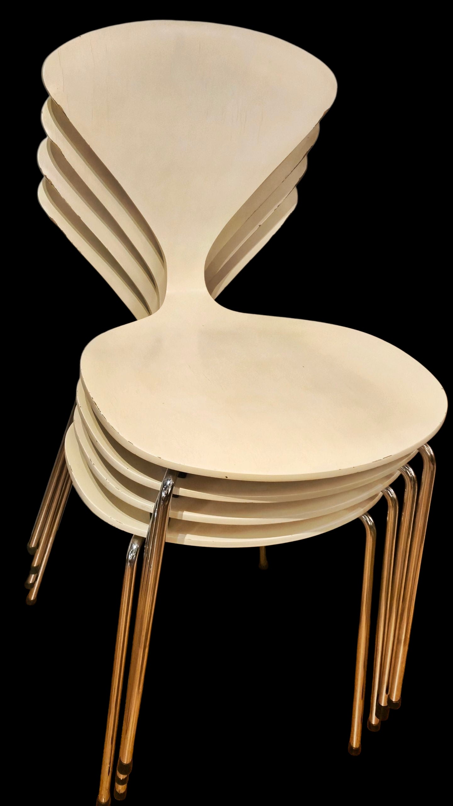 SET OF FOUR WHITE LACQUER STACKING CHAIRS BY NORMAN CHERNER
