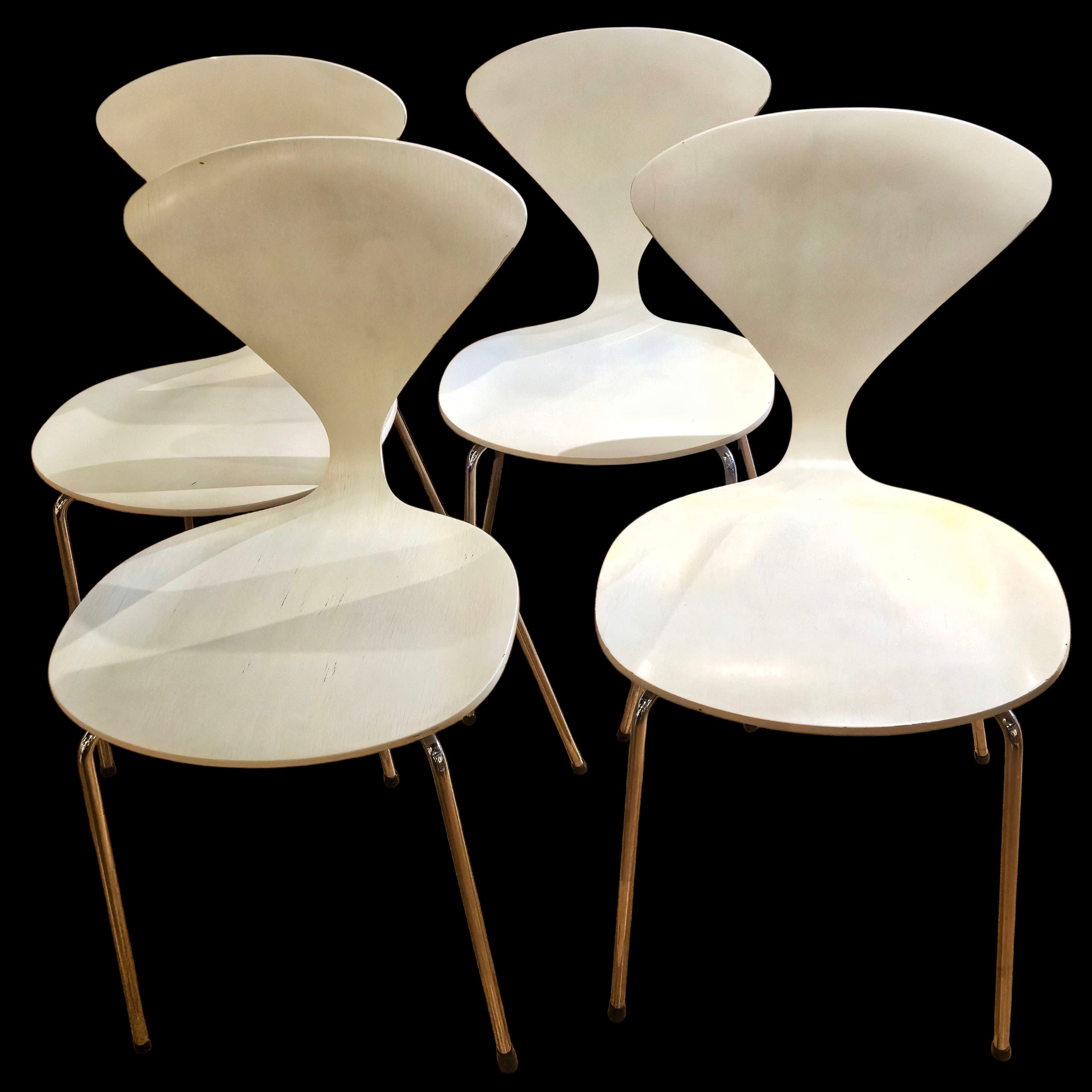 SET OF FOUR WHITE LACQUER STACKING CHAIRS BY NORMAN CHERNER