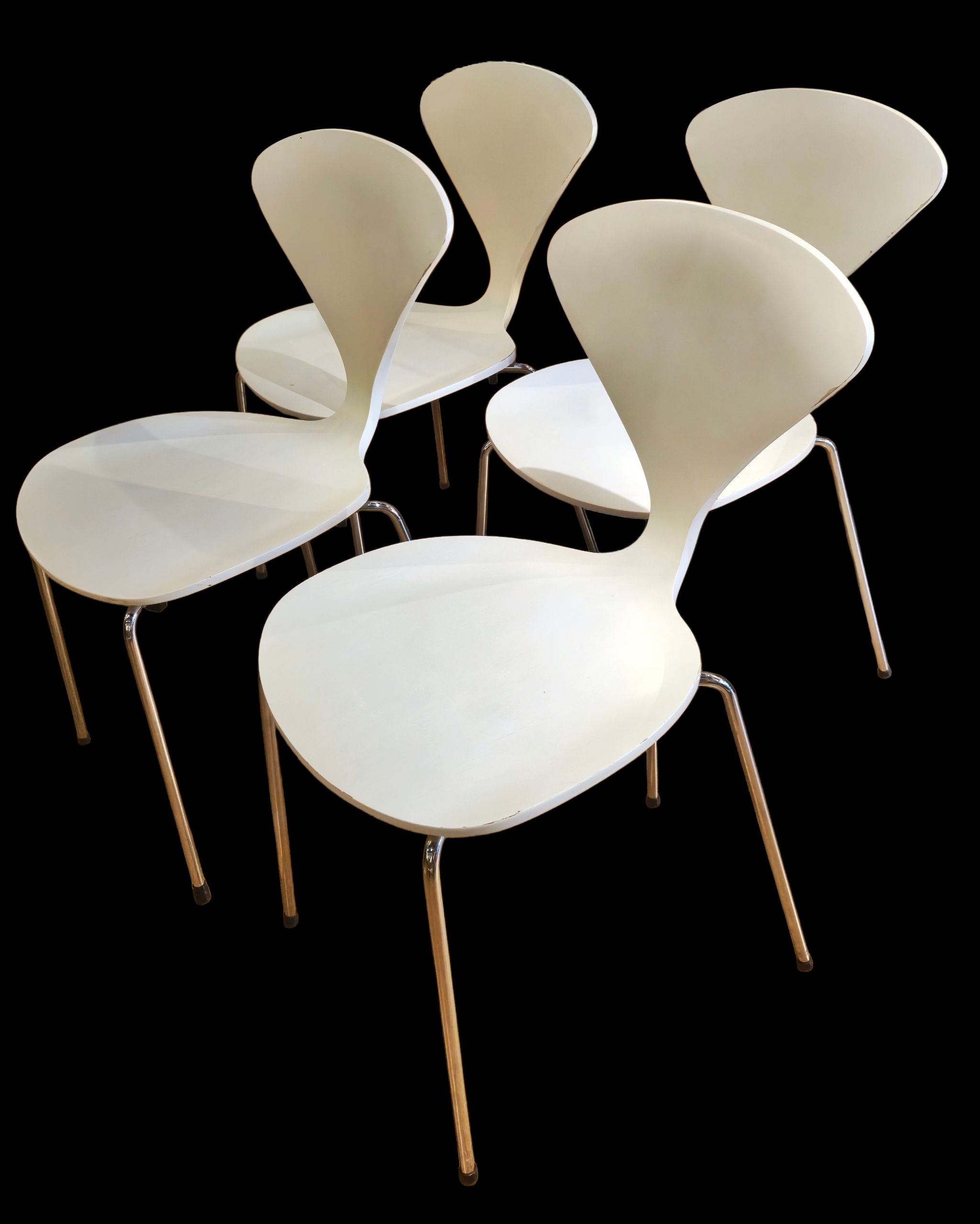 SET OF FOUR WHITE LACQUER STACKING CHAIRS BY NORMAN CHERNER