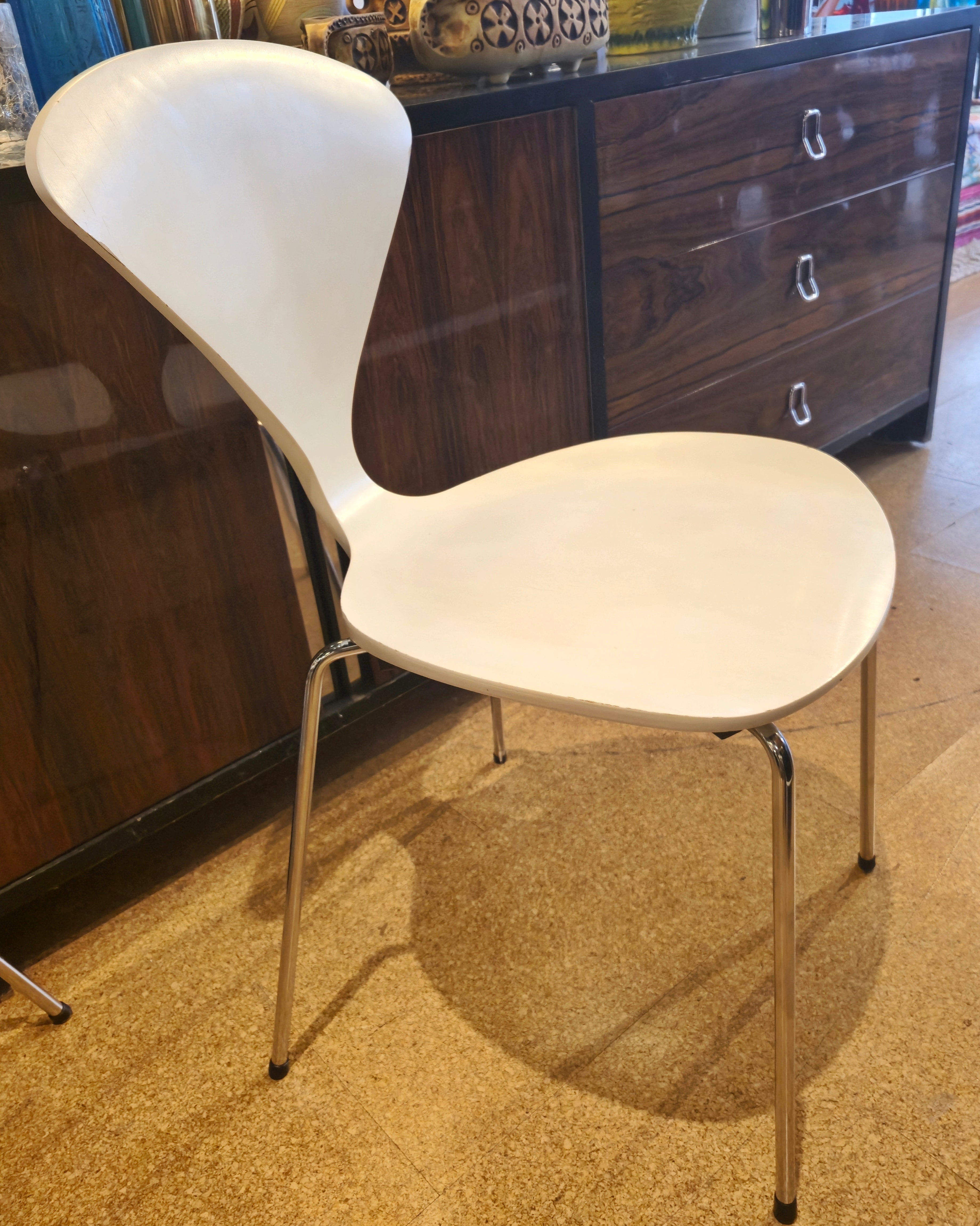 SET OF FOUR WHITE LACQUER STACKING CHAIRS BY NORMAN CHERNER