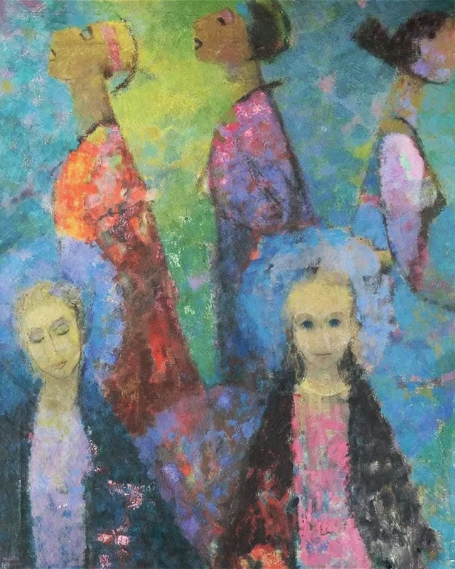 LARGE ATMOSPHERIC OIL ON CANVAS OF FIVE FEMALES BY MARTIN FRIEDMAN (1950s?)