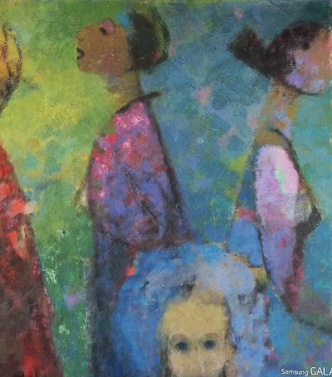 LARGE ATMOSPHERIC OIL ON CANVAS OF FIVE FEMALES BY MARTIN FRIEDMAN (1950s?)