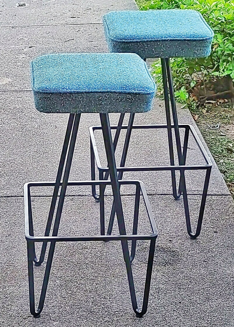 PAIR OF IRON BARSTOOLS AFTER FREDERICK WEINBERG