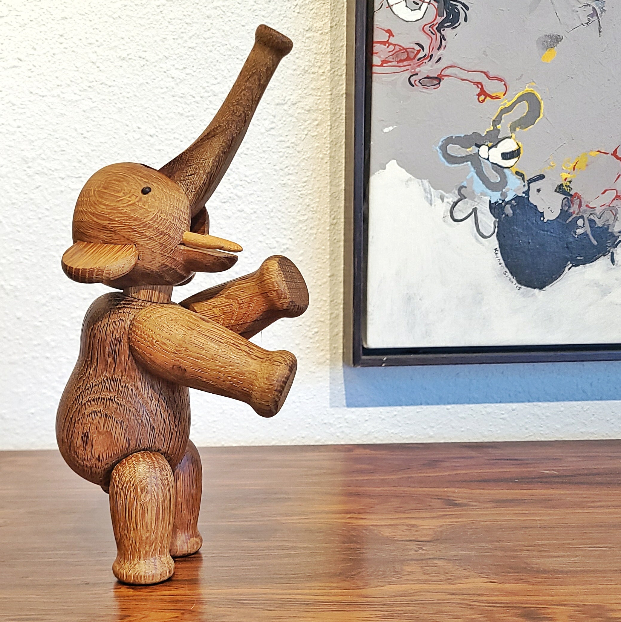 EARLY ORIGINAL ARTICULATED OAK ELEPHANT BY KAY BOJESEN (DENMARK)