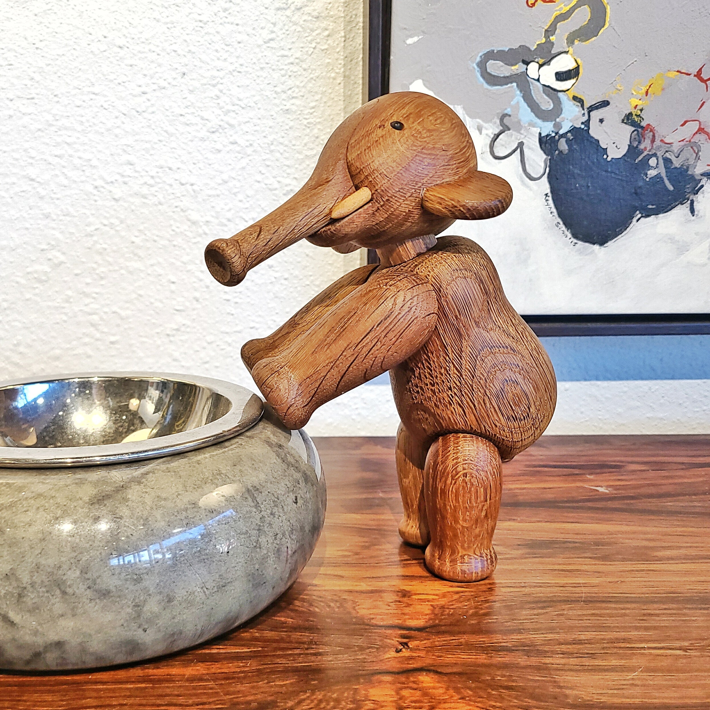 EARLY ORIGINAL ARTICULATED OAK ELEPHANT BY KAY BOJESEN (DENMARK)