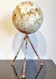 HEAVY IRON GARDEN SPHERE ON TWISTED IRON TRIPOD BASE (1940s)