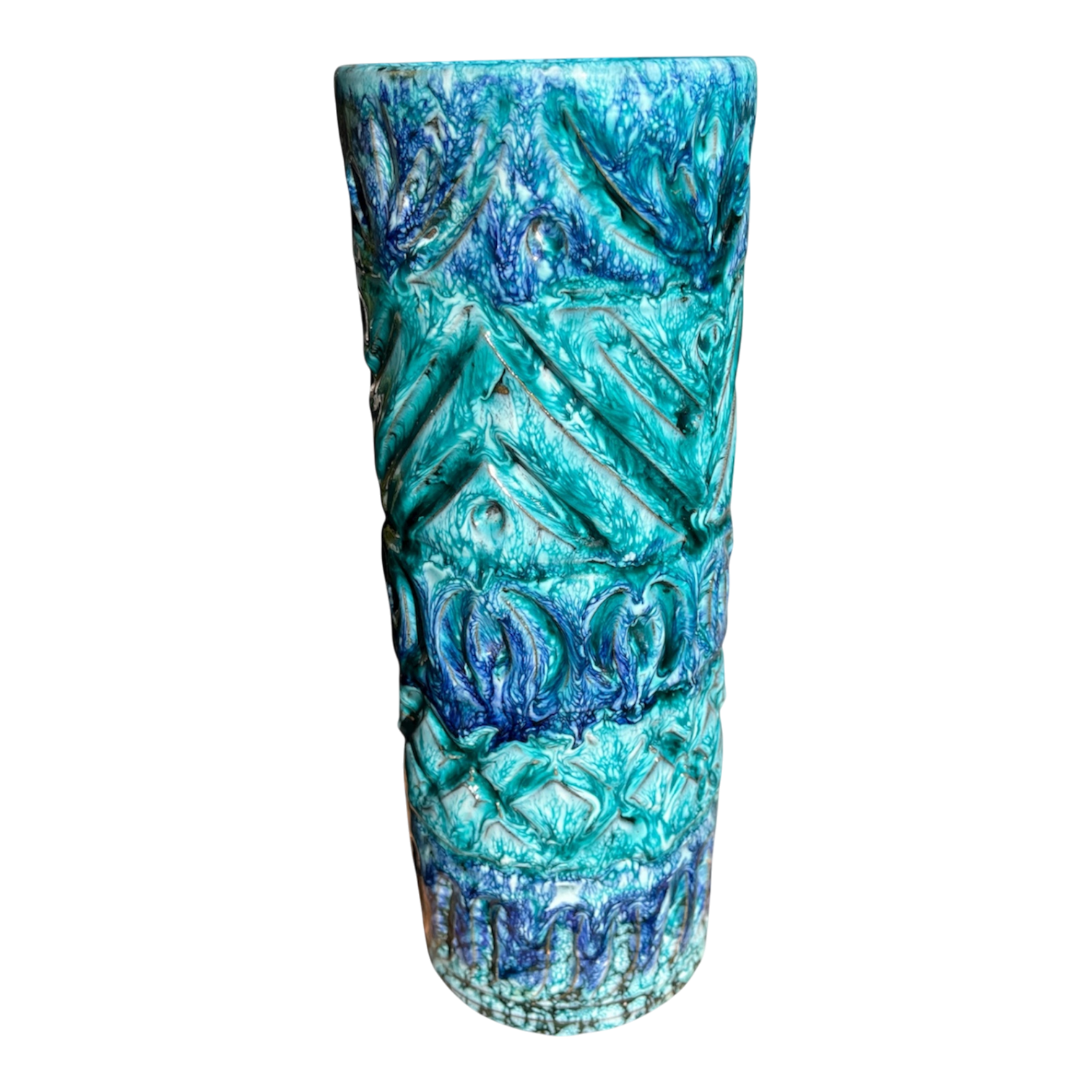 TALL NUOVO RINASCIMENTO BLUE & AQUA CYLINDER VASE (ITALY)