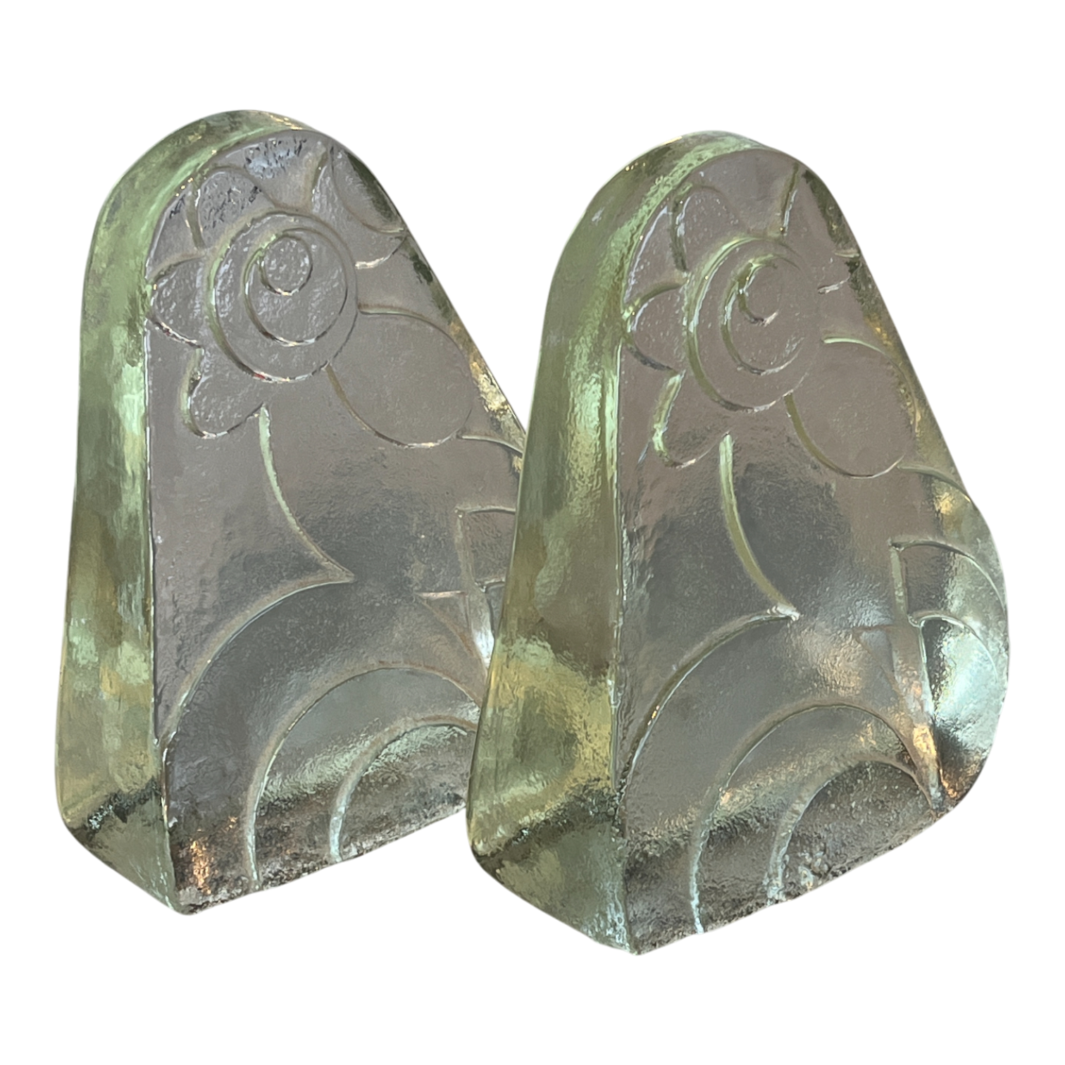 AMERICAN ART-GLASS ROOSTER BOOKENDS BY UNKNOWN MAKER (1970s)