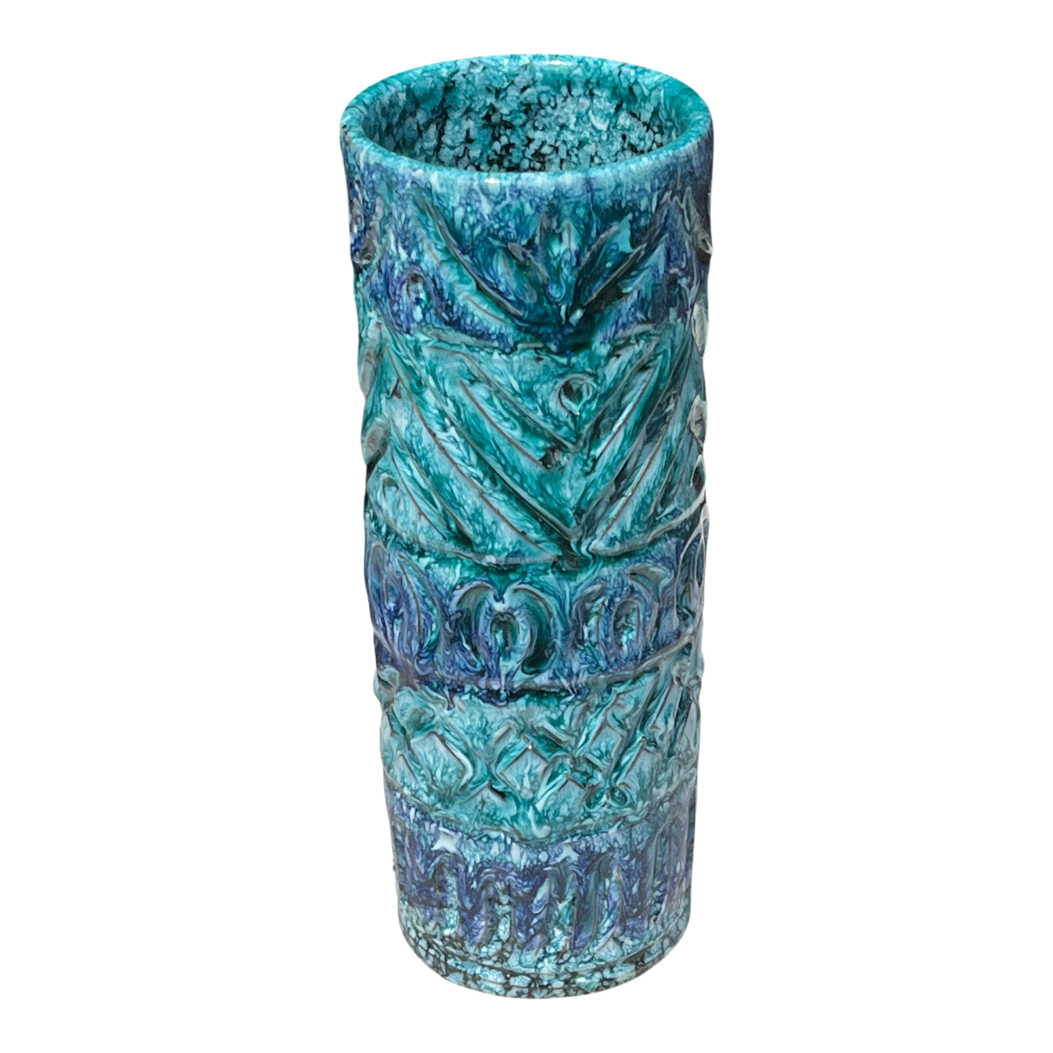 TALL NUOVO RINASCIMENTO BLUE & AQUA CYLINDER VASE (ITALY)