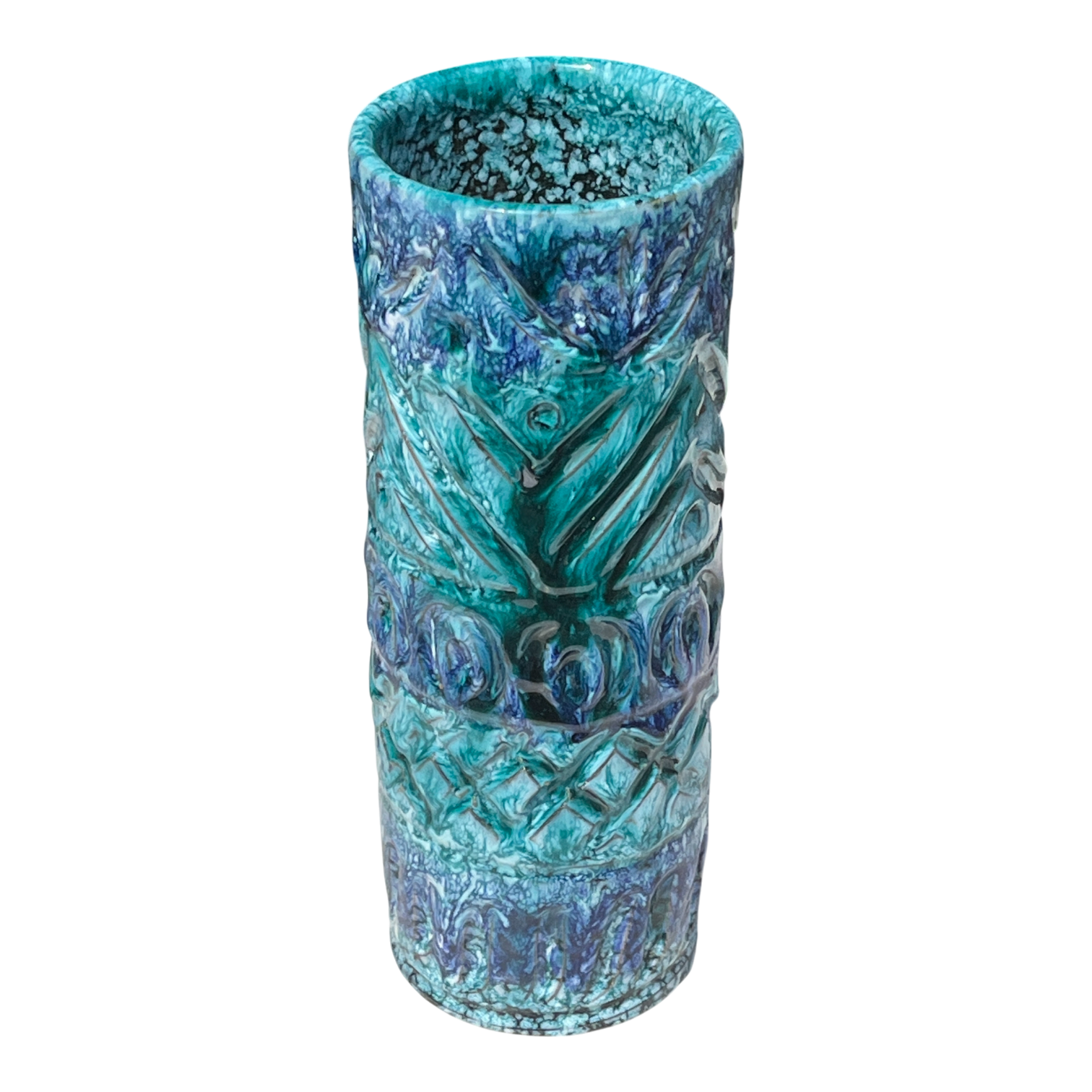 TALL NUOVO RINASCIMENTO BLUE & AQUA CYLINDER VASE (ITALY)