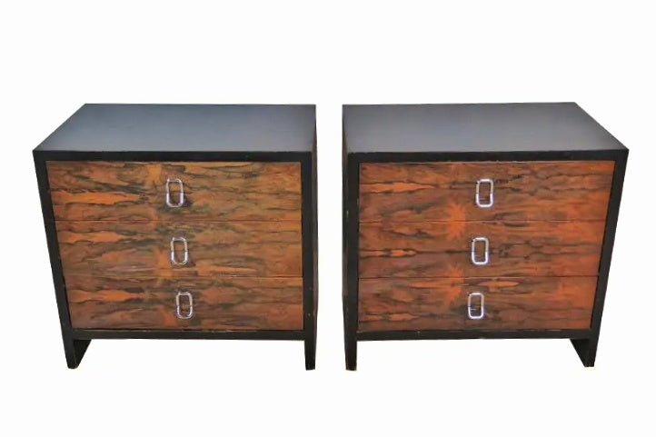 EBONIZED NIGHTSTANDS WITH ROSEWOOD DRAWER FRONTS (PAIR)