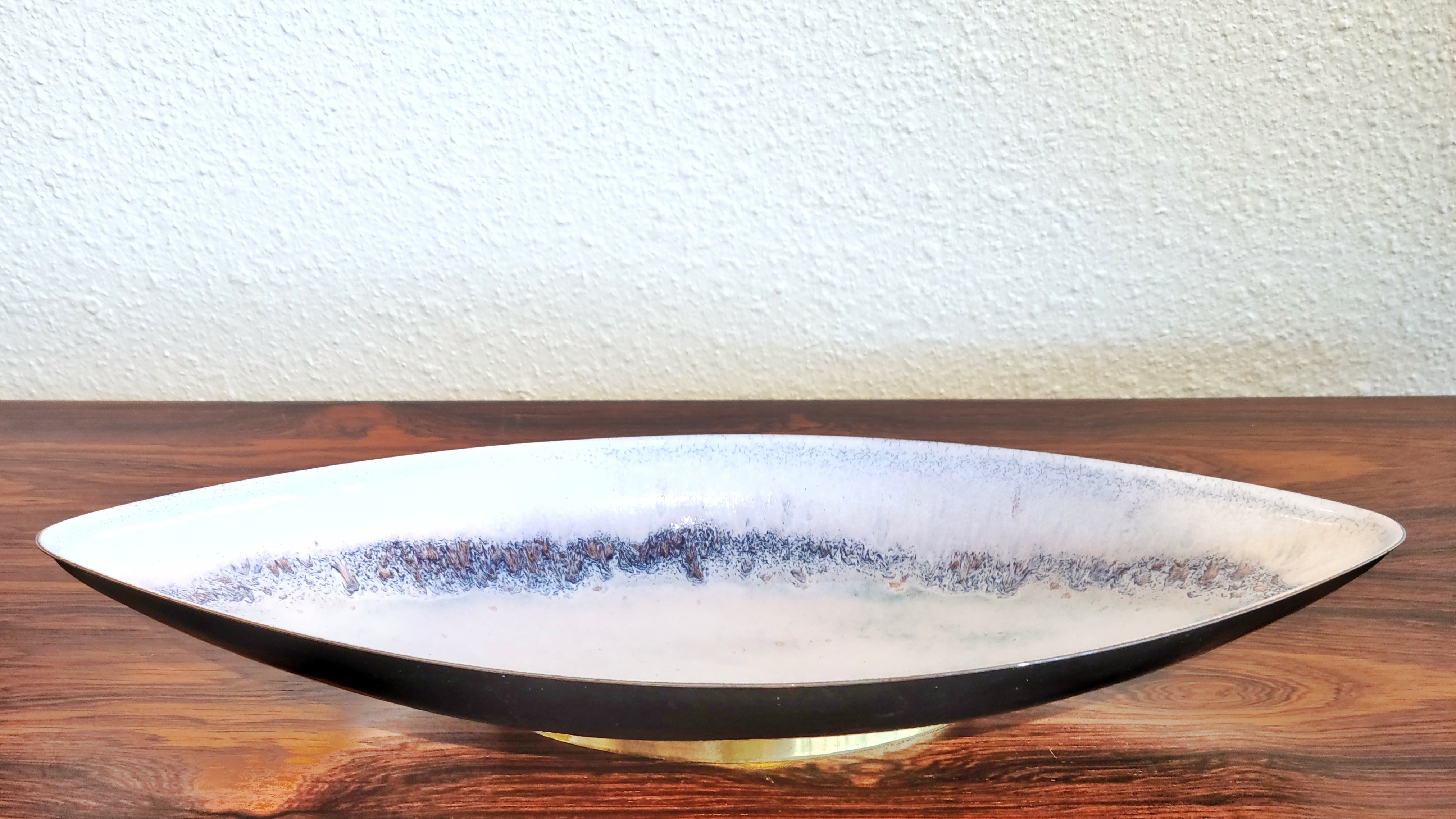 LONG VEB FISHLAND ENAMEL ON BRASS BOWL