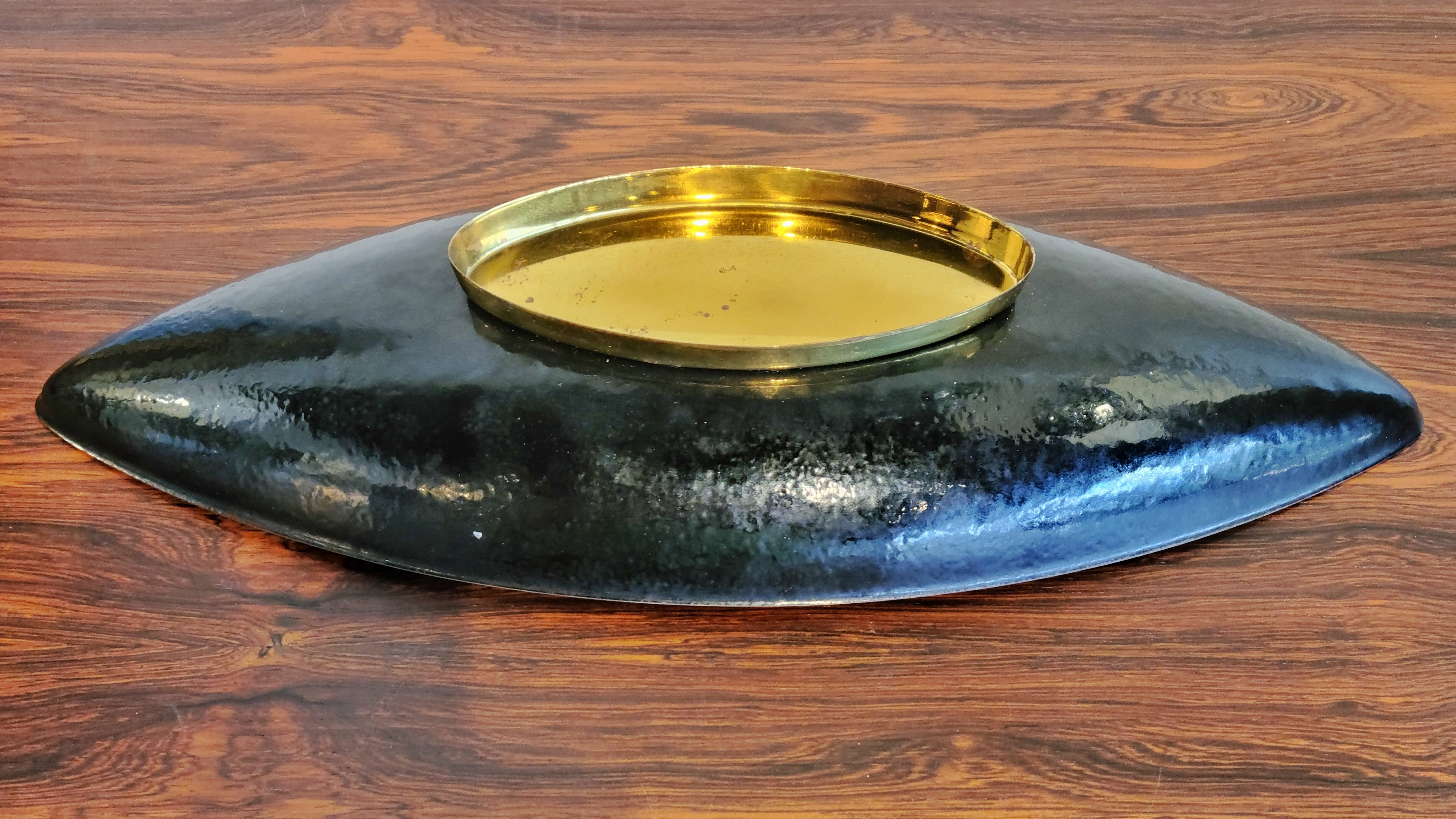 LONG VEB FISHLAND ENAMEL ON BRASS BOWL