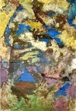 ABSTRACT TRIPTYCH - MIXED MEDIA ON HANDMADE PAPER SIGNED “KQ” (1970s)