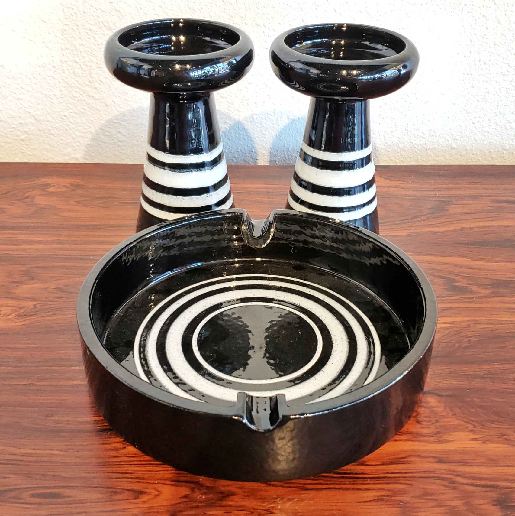 ALDO LONDI CANDLESTICKS AND ASHTRAY FOR BITOSSI CERAMICHE