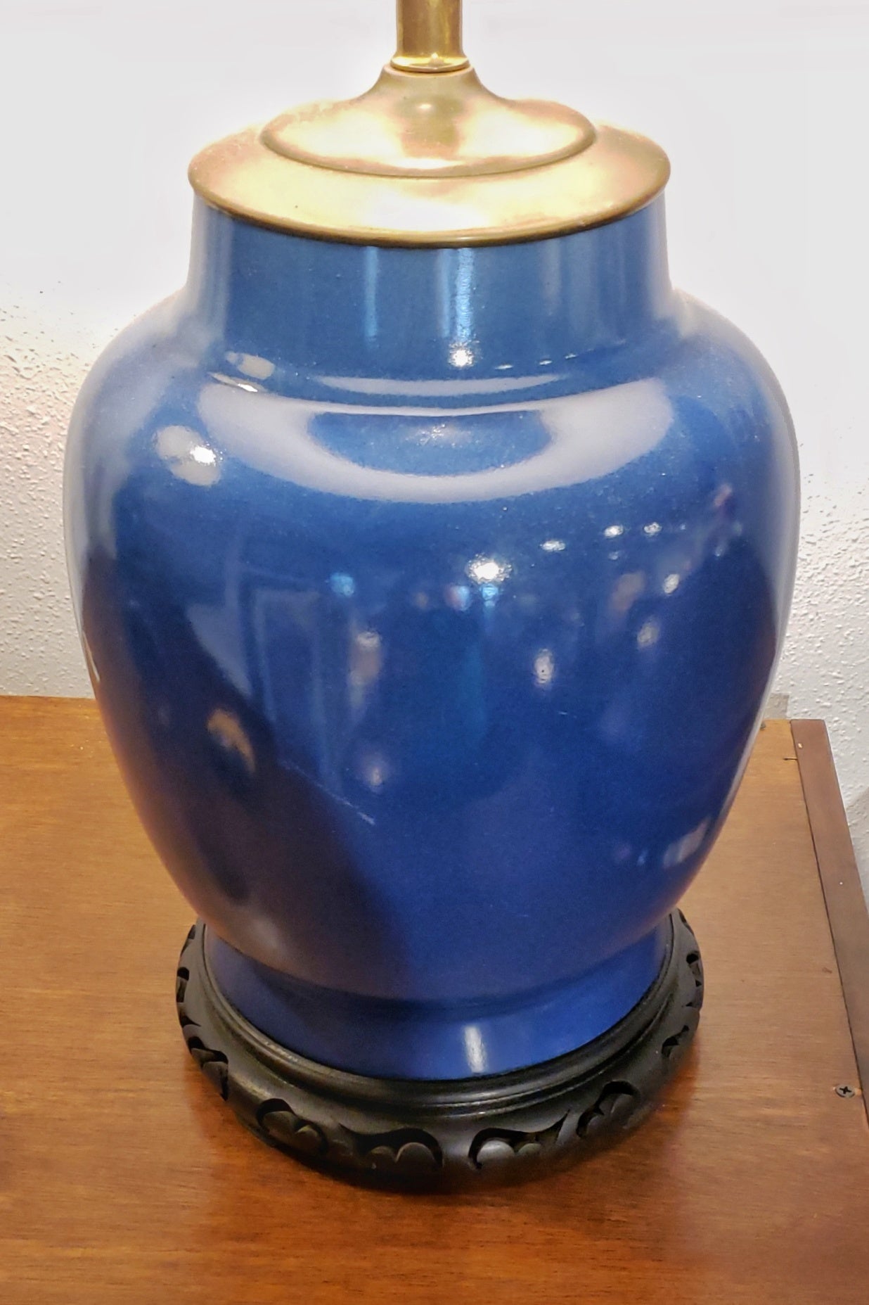 BLUE CERAMIC HOLLYWOOD REGENCY GINGER JAR TABLE LAMP