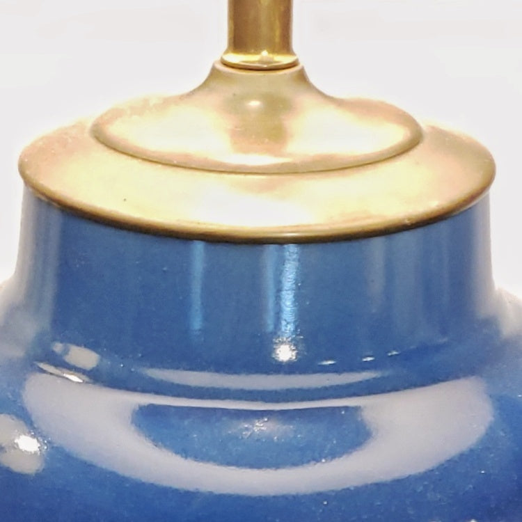 BLUE CERAMIC HOLLYWOOD REGENCY GINGER JAR TABLE LAMP