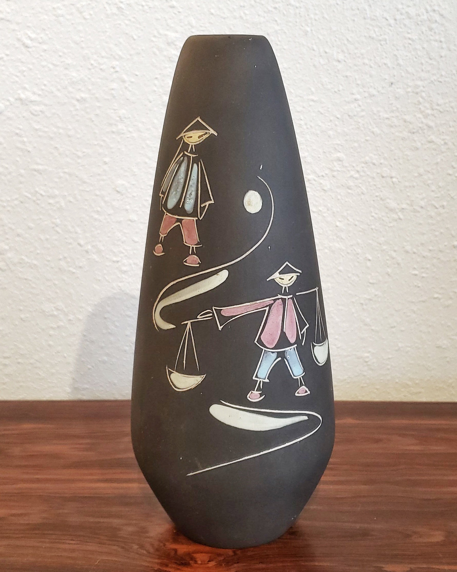 STÜTZEL SACHS ENGOBE VASE Nr. W 25 WITH ASIAN FIGURES