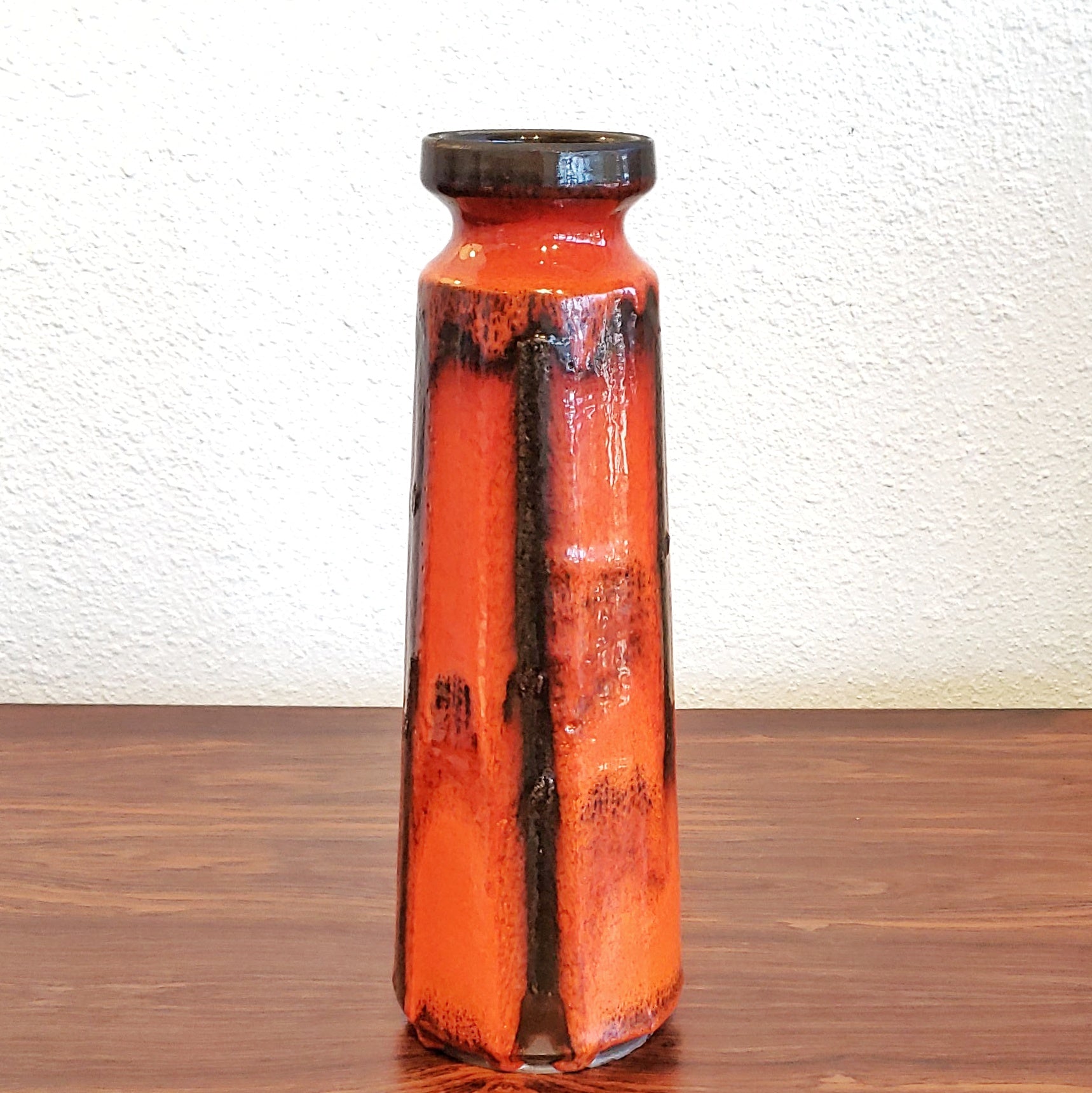 RUSCHA KERAMIK ORANGE AND BLACK ‘COSTA’ DÉCOR VASE Nr. 848/1
