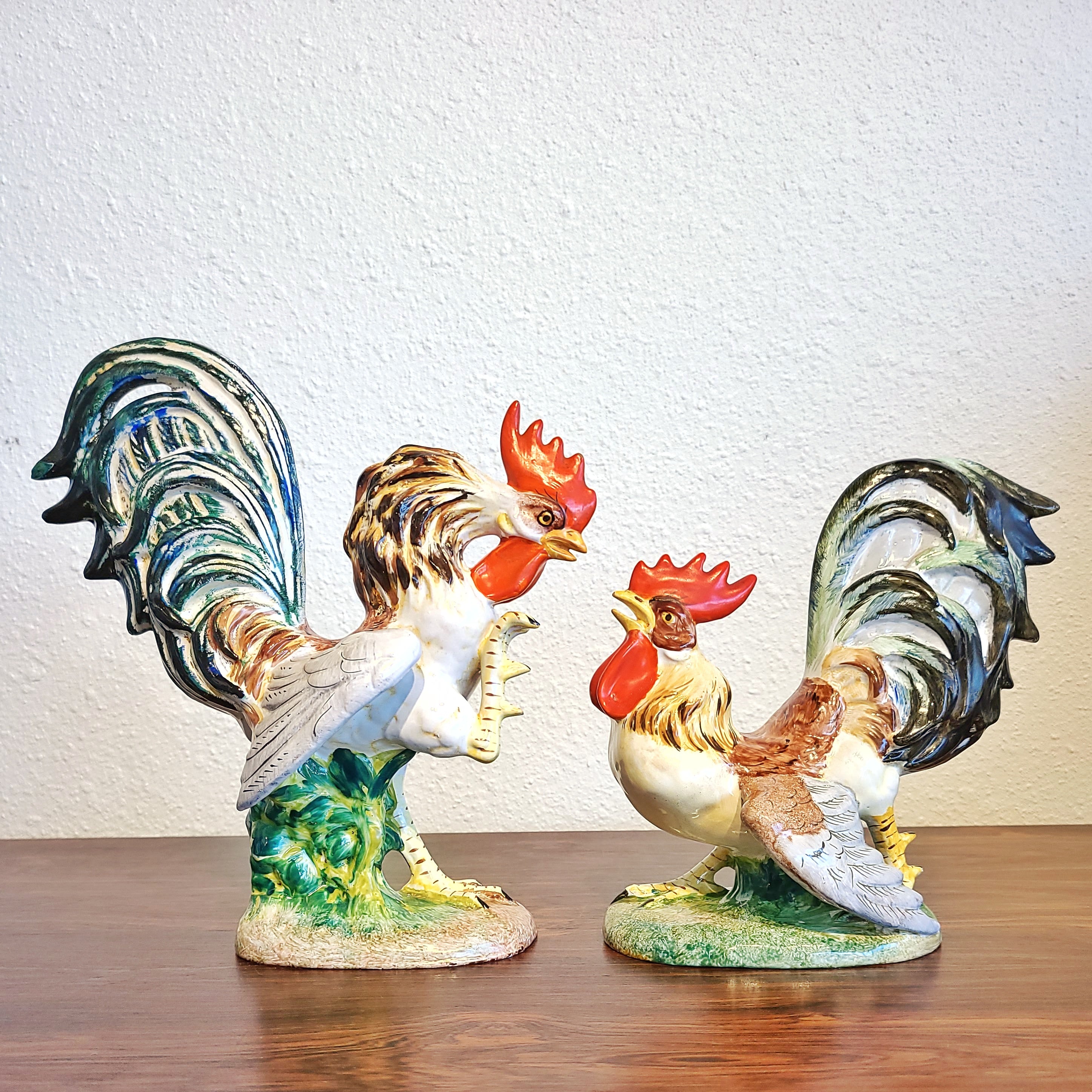 ‘FIGHTING COCKS’ FIGURINES BY URBANO ZACCAGNINI (PAIR)