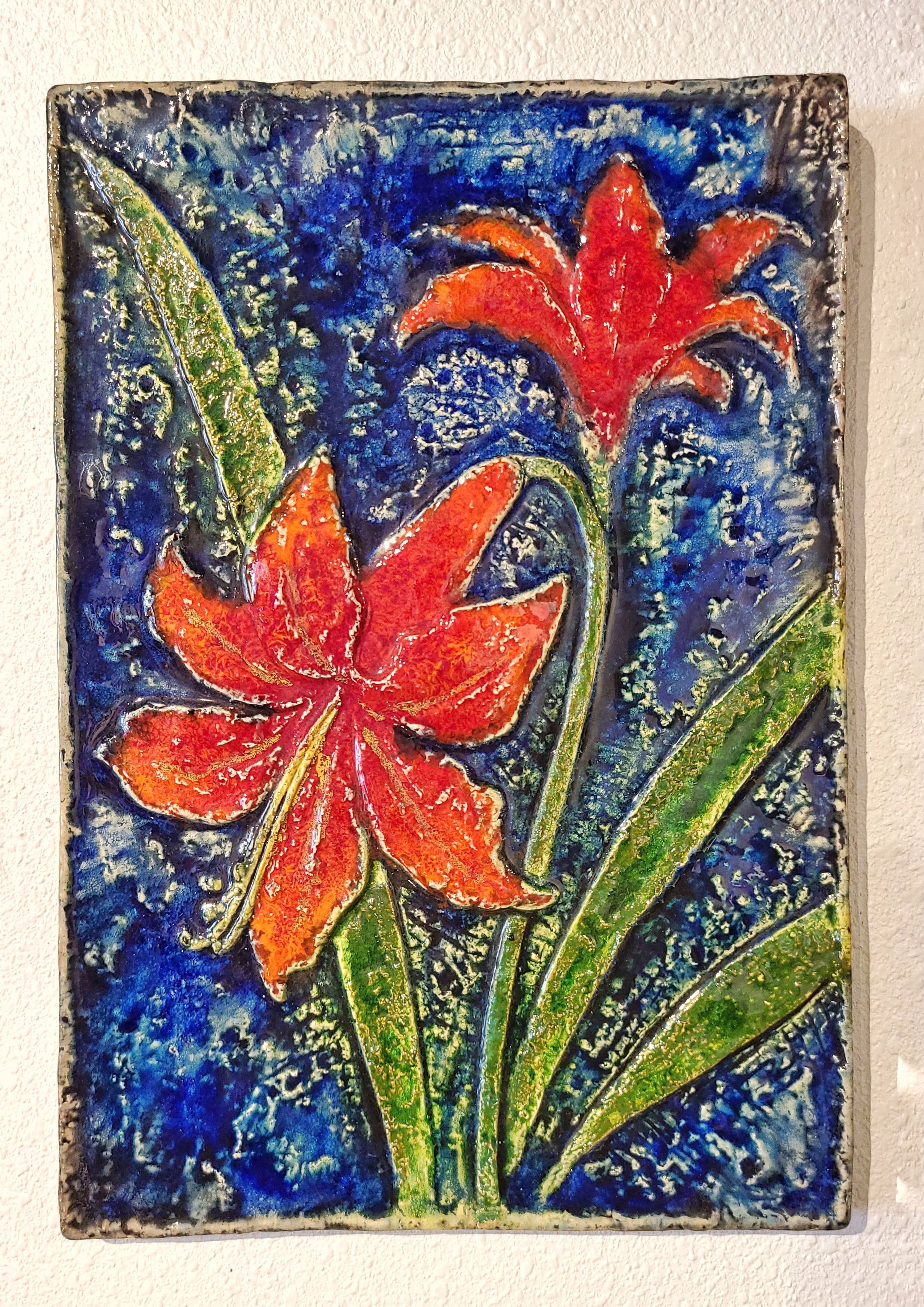 WERNER MESCHEDE ‘AMARYILLIS’ BOTANICAL WALL TILE Nr. 7248 FOR MAJOLIKA KARLSRUHE