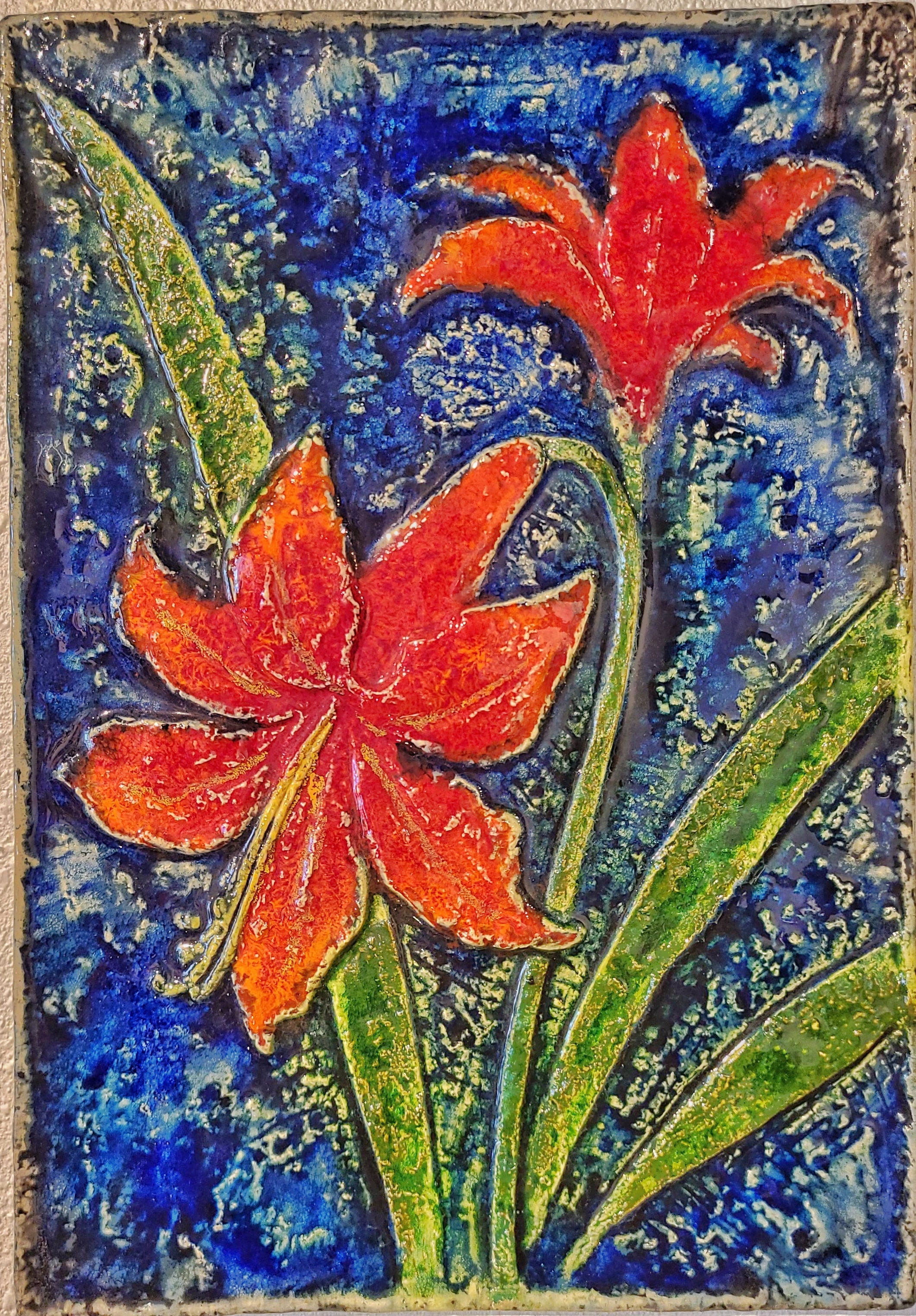 WERNER MESCHEDE ‘AMARYILLIS’ BOTANICAL WALL TILE Nr. 7248 FOR MAJOLIKA KARLSRUHE
