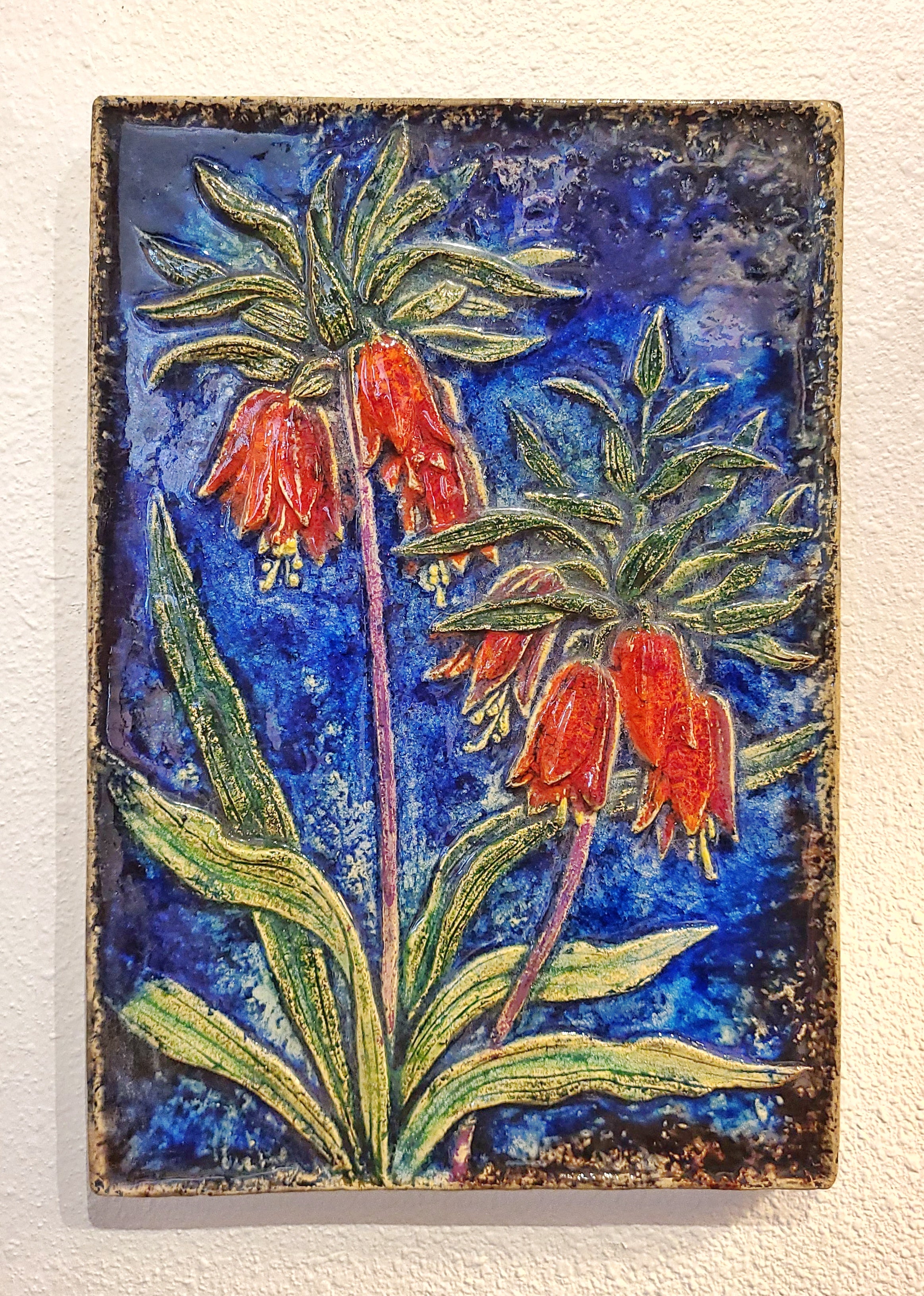 WERNER MESCHEDE ‘KAISERKRONE’ (KAISER’S CROWN) BOTANICAL WALL TILE Nr. 7337 FOR MAJOLIKA KARLSRUHE