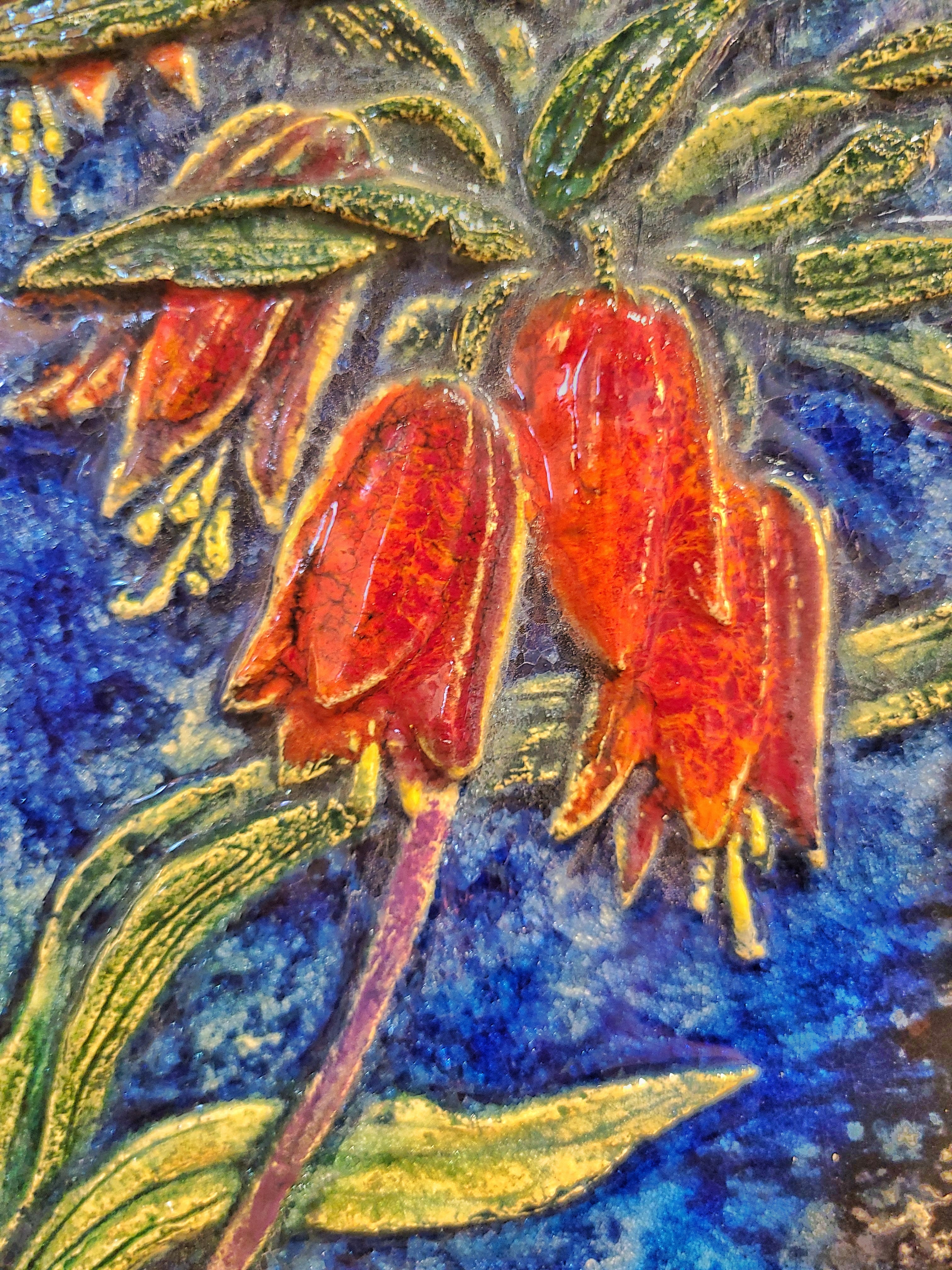WERNER MESCHEDE ‘KAISERKRONE’ (KAISER’S CROWN) BOTANICAL WALL TILE Nr. 7337 FOR MAJOLIKA KARLSRUHE