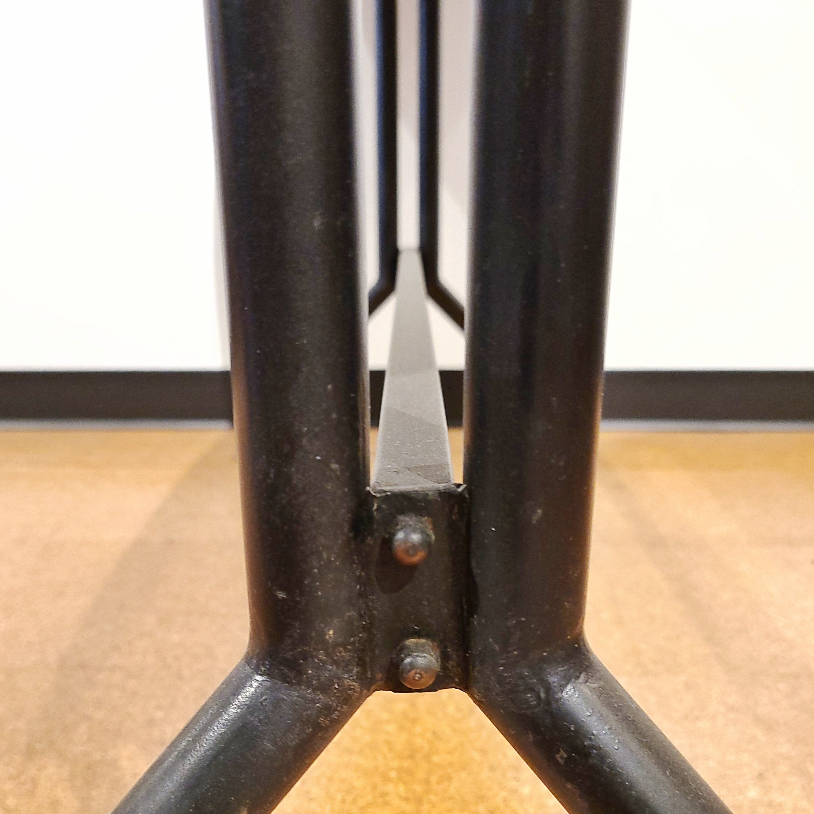 ITALIAN TRESTLE DINING TABLE OF TUBULAR STEEL AND LAMINATE ON PLYWOOD