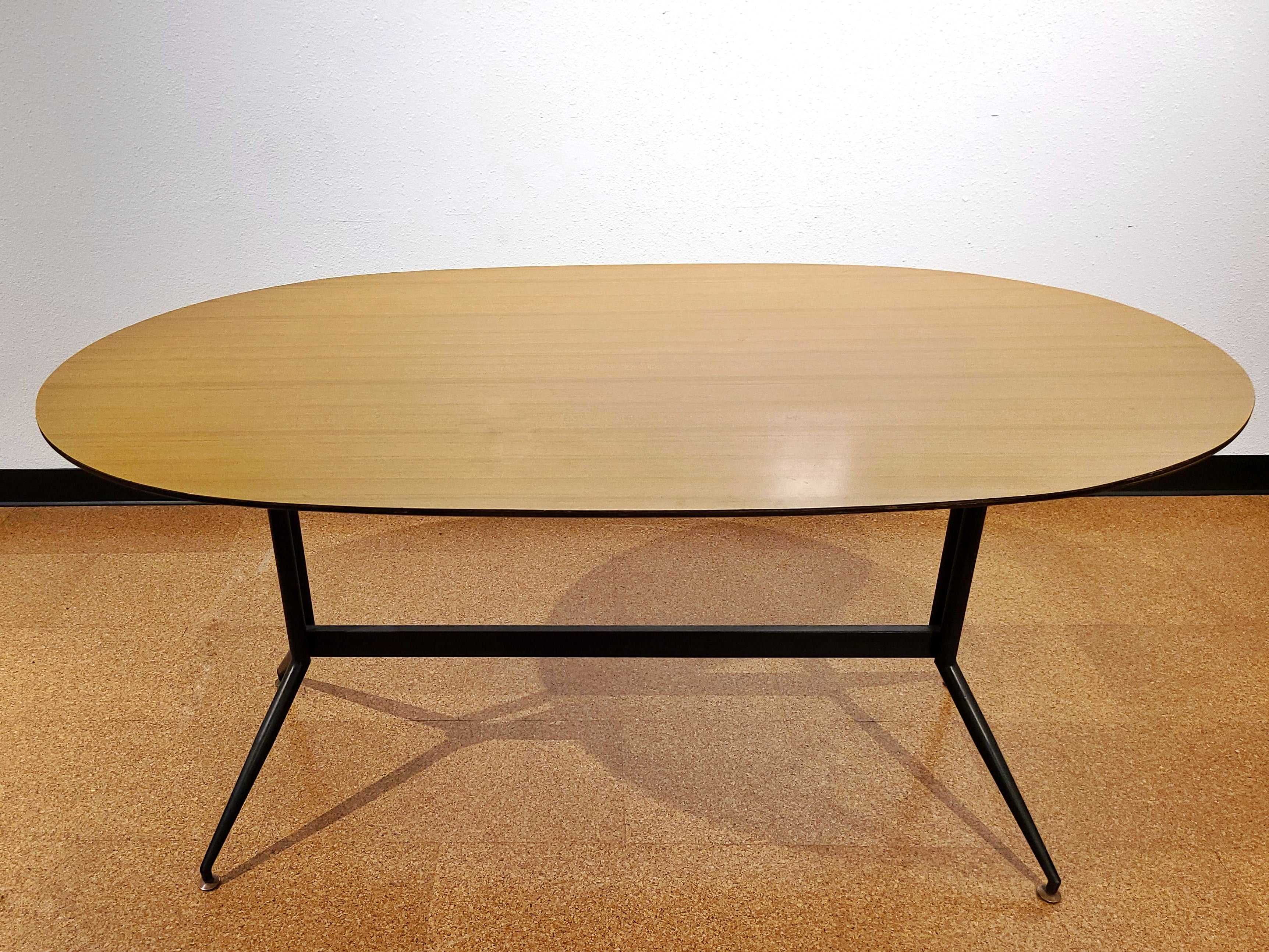 ITALIAN TRESTLE DINING TABLE OF TUBULAR STEEL AND LAMINATE ON PLYWOOD