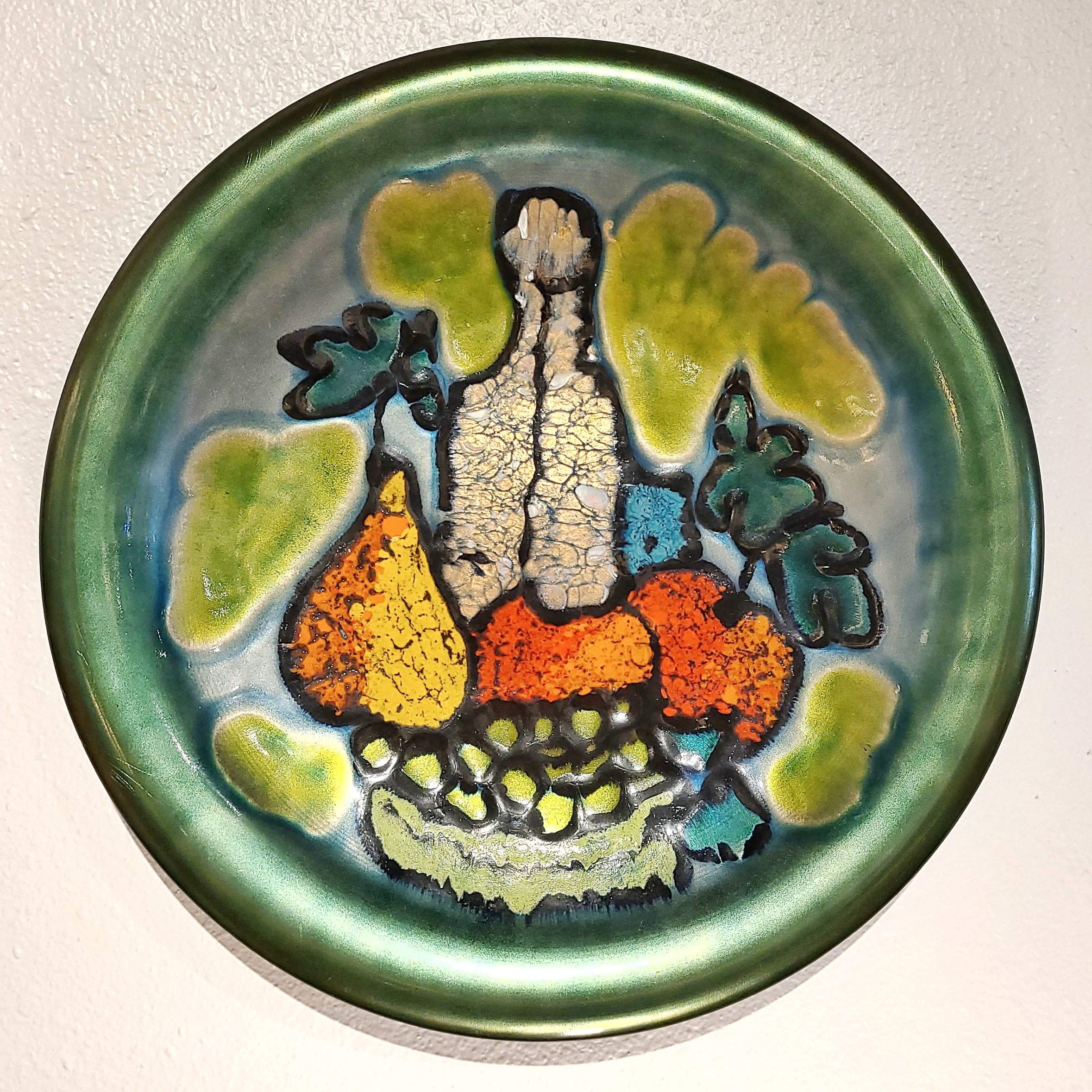 ENAMEL ON COPPER WALL PLATE BY UBALDO CINCIARINI FOR STUDIO CELLINI RAME d'ARTE PESARO