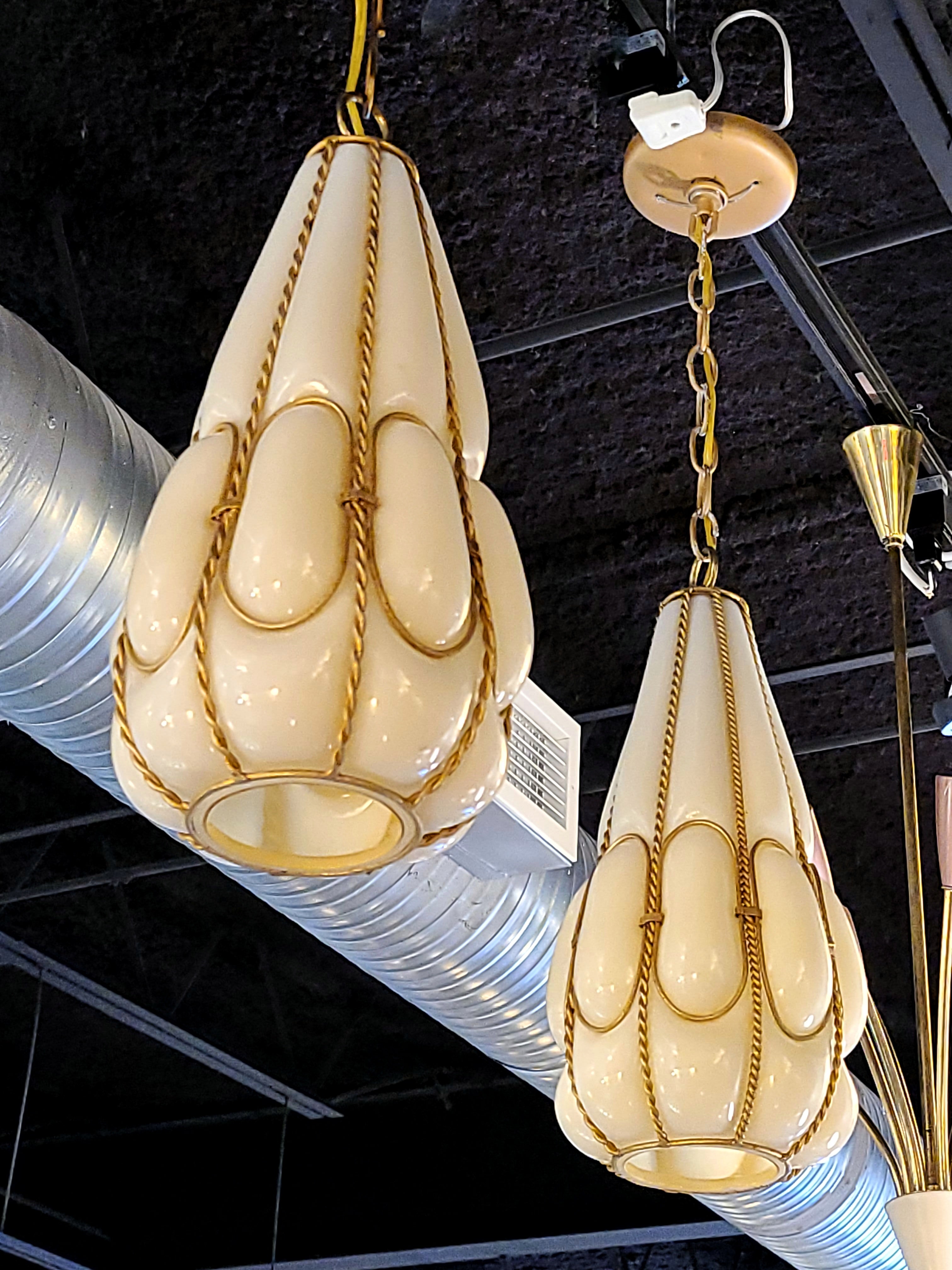 ARCHIMEDE SEGUSO (ATTRIB.) CAGED MURANO GLASS LIGHT FIXTURES (PAIR)