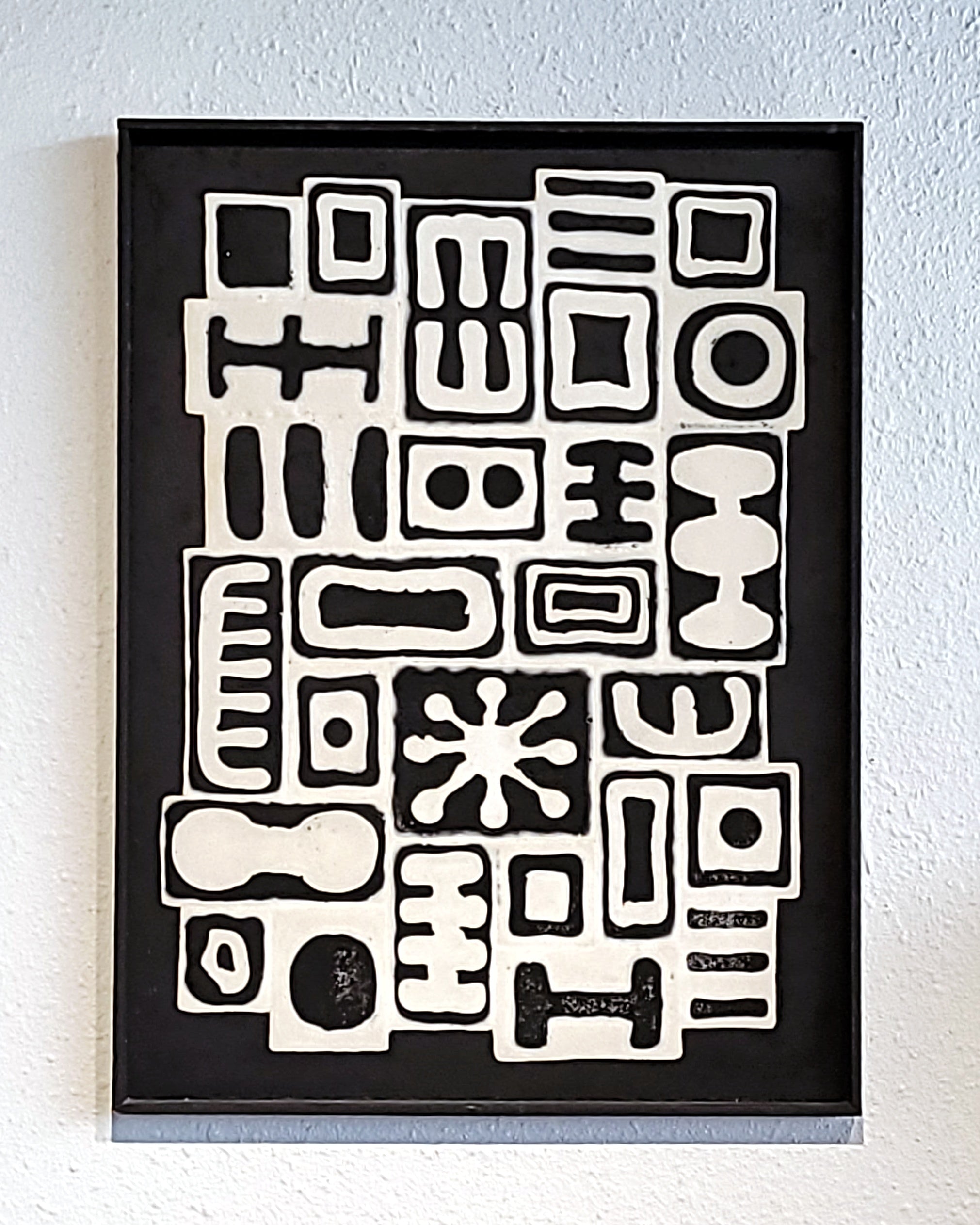 EARLY ’60s MIXED MEDIA GLYPHIC RELIEF PAINTING BY GWEN LESEMANN
