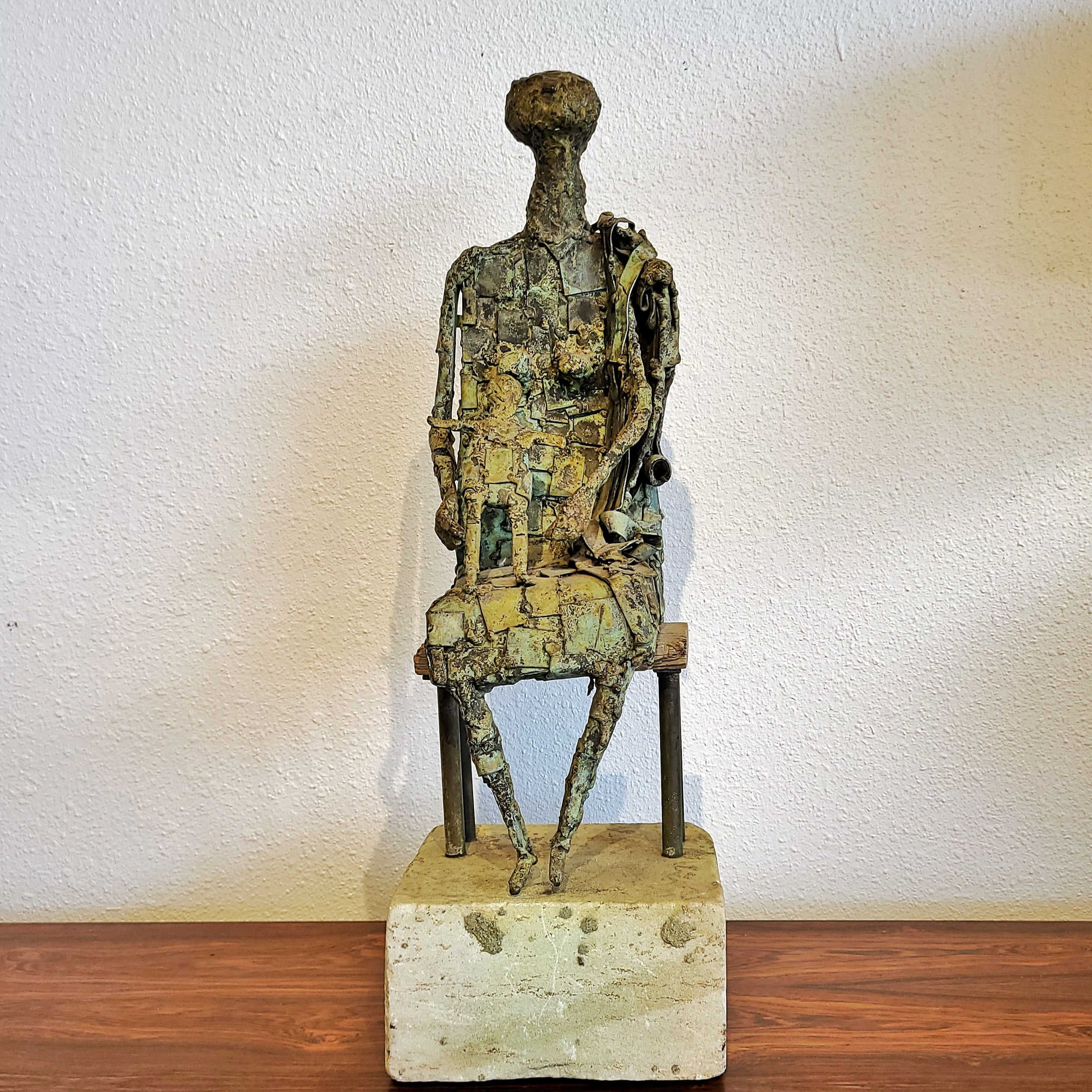 MIXED MEDIA MOTHER AND CHILD SCULPTURE SIGNED AND DATED “H.W. ’57”